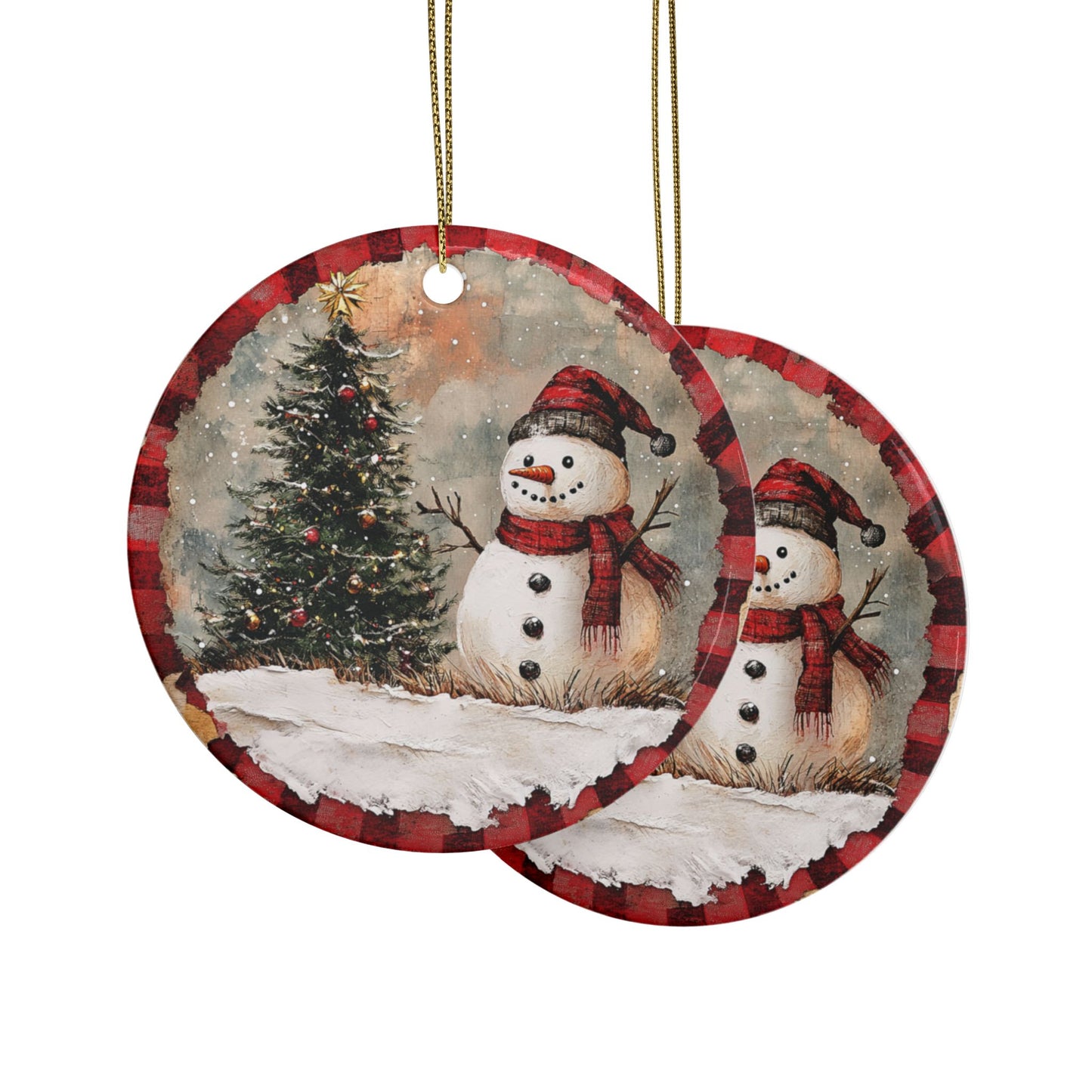 Snowman W/ Cedar Ceramic Ornaments