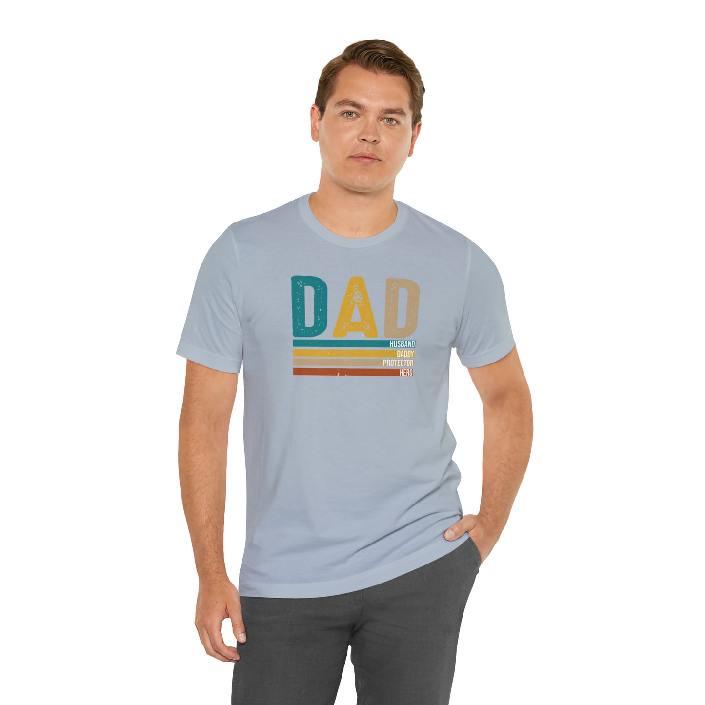 Dad, Husband, Daddy, Protector, Hero Print Jersey Short Sleeve Tee