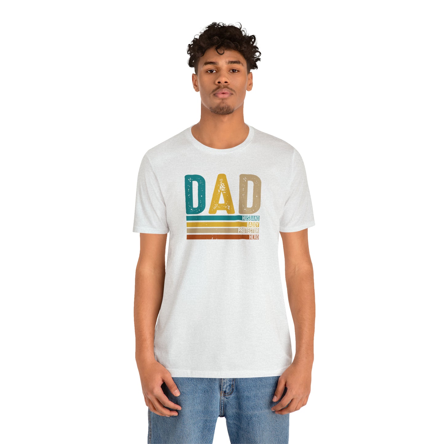 Dad, Husband, Daddy, Protector, Hero Print Jersey Short Sleeve Tee