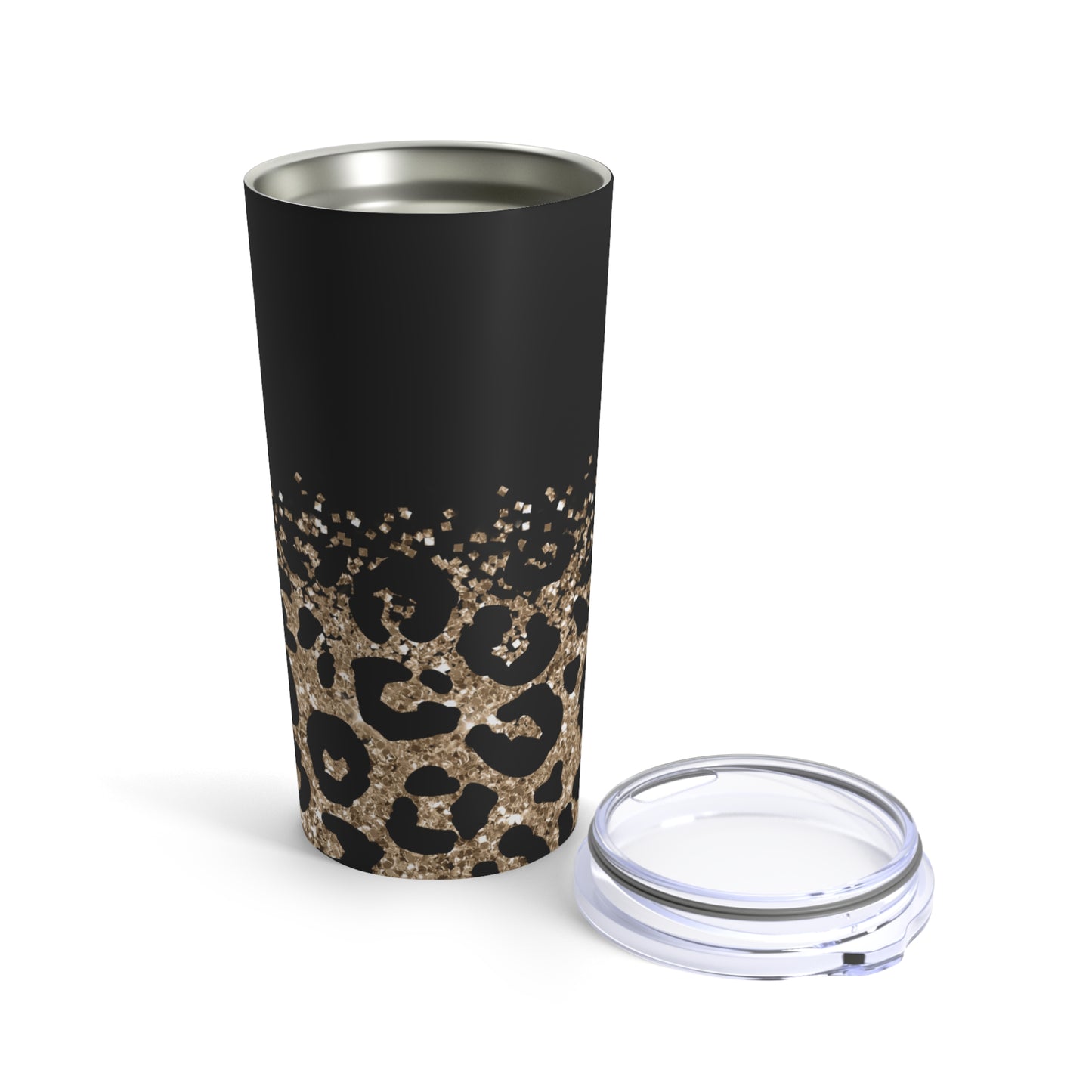Black Gold Leopard Skinny Steel Tumbler with Straw, 20oz