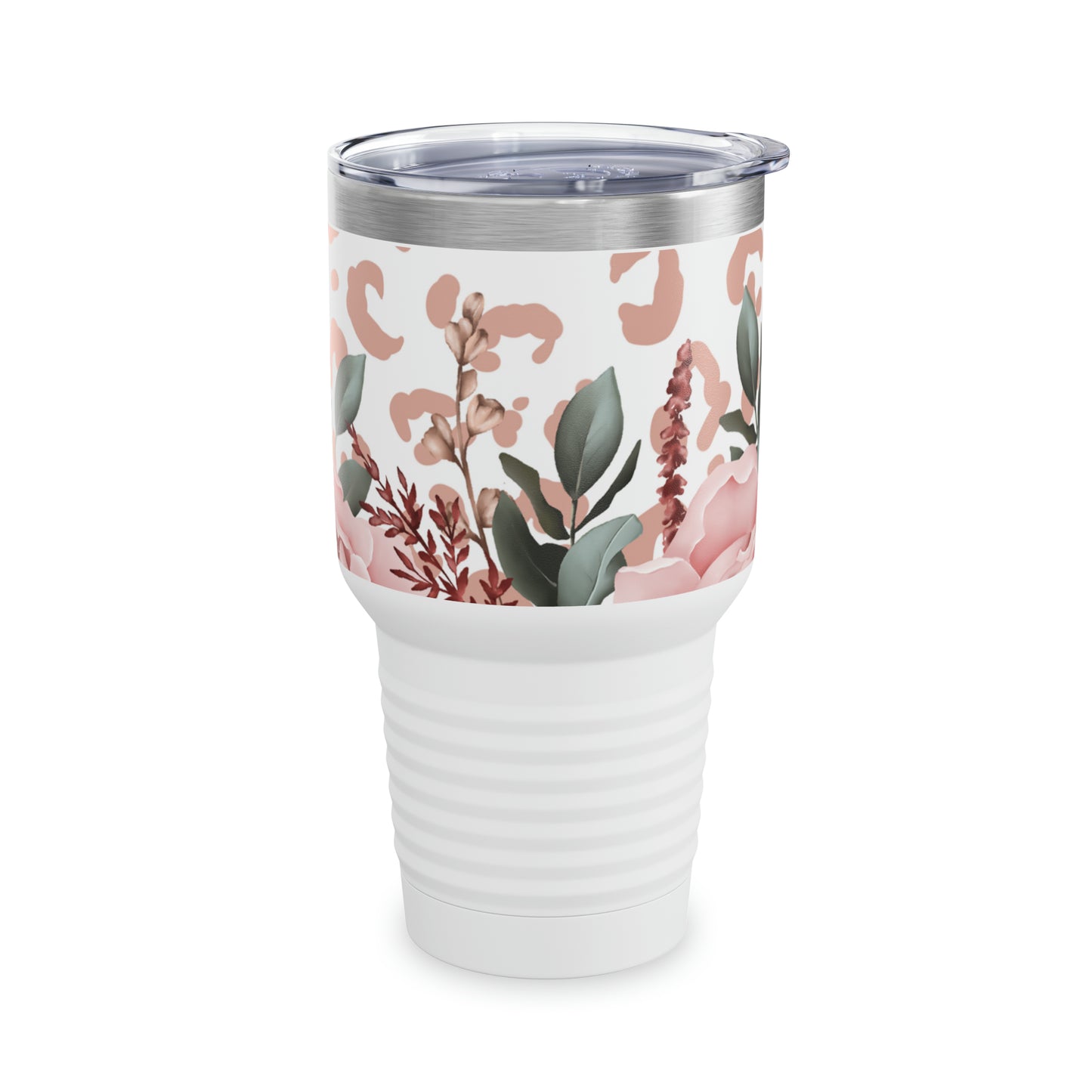 Rose Pink Leopard W/ White Background Steel Tumbler with Straw, 20oz