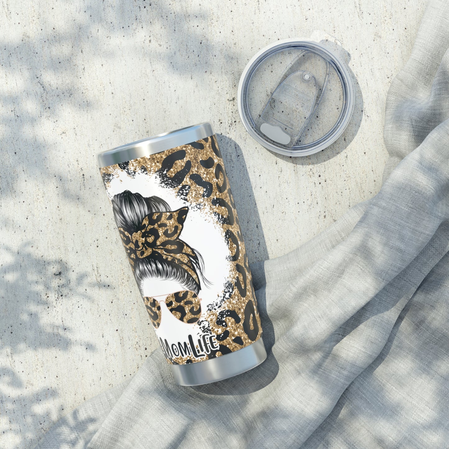 #MomLife Leopard Print, Skinny Steel Tumbler with Straw, 20oz