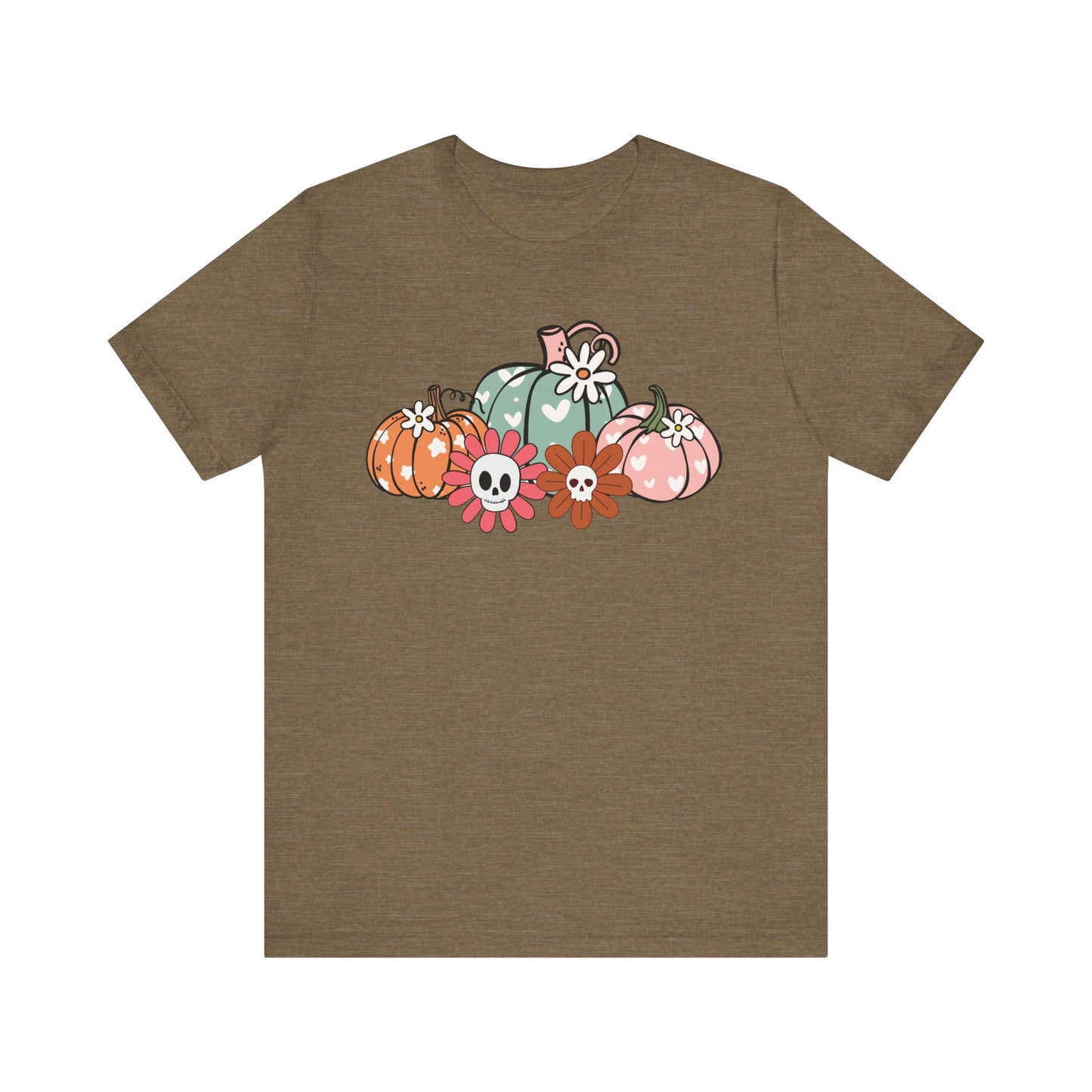 Pumpkins and Skull Flowers T-Shirt
