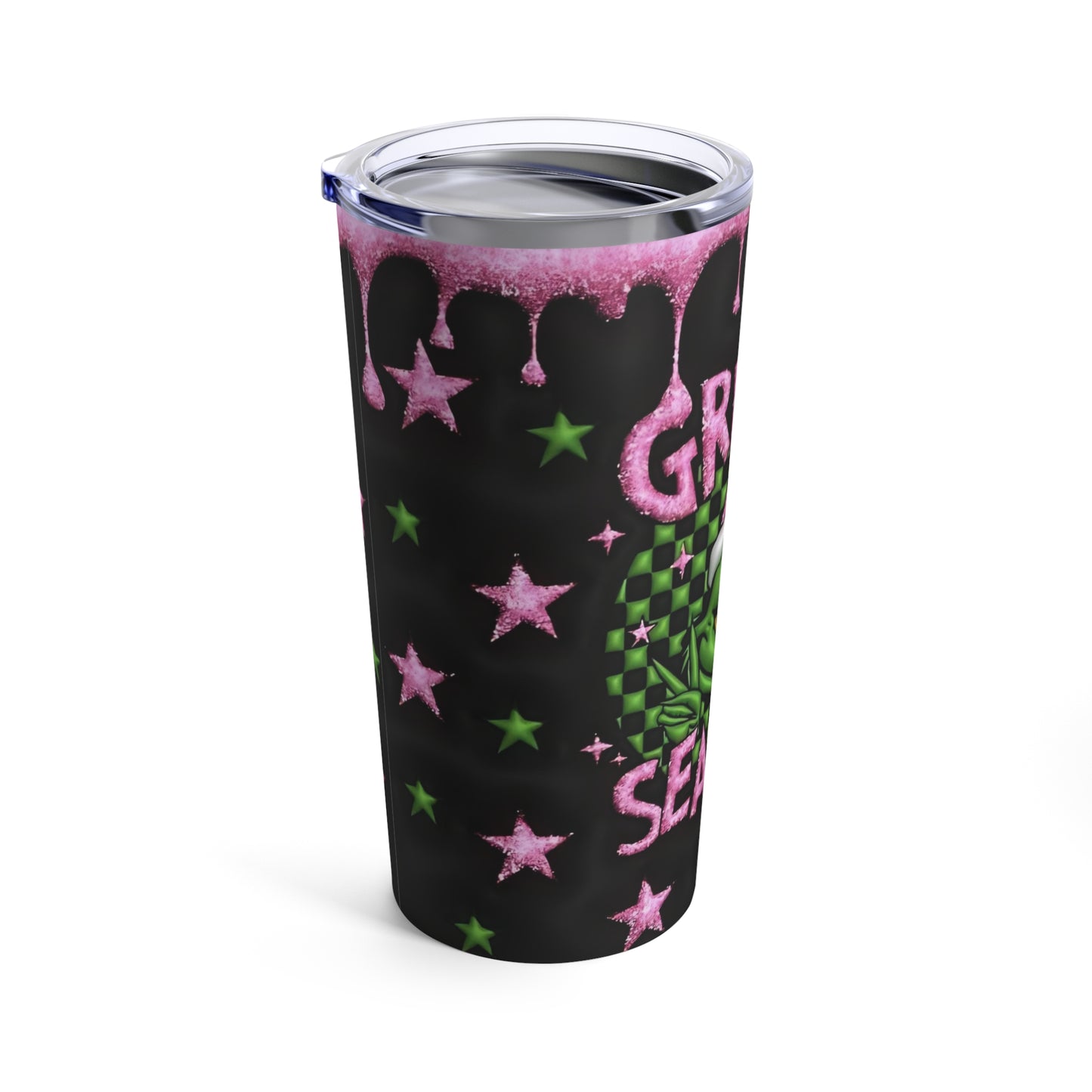 Grinch Season, Multi Colored Sunflower Print, Skinny Steel Tumbler with Straw, 20oz