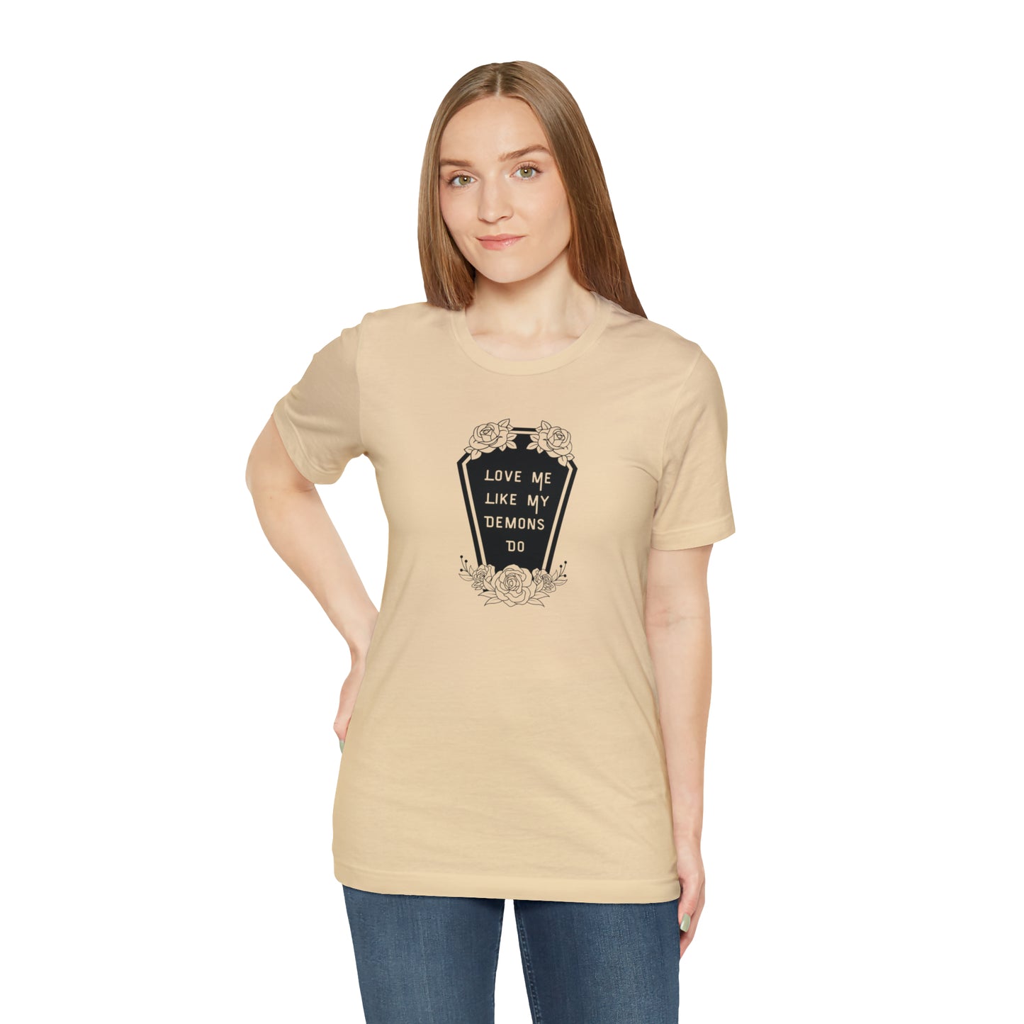 Love Me Like My Demons Do Print Jersey Short Sleeve Tee