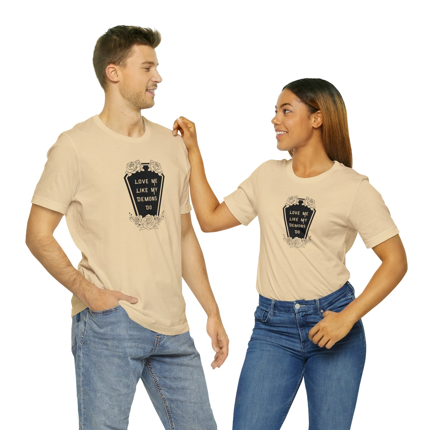 Love Me Like My Demons Do Print Jersey Short Sleeve Tee