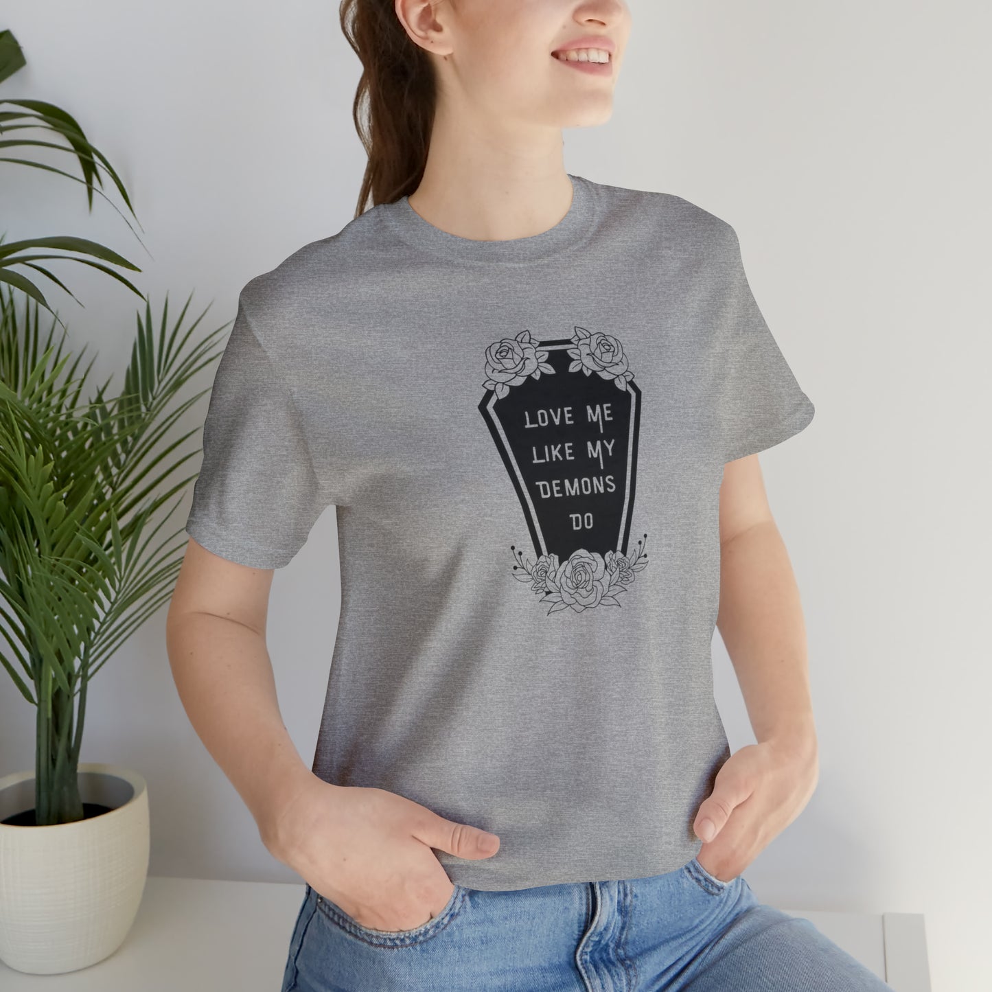 Love Me Like My Demons Do Print Jersey Short Sleeve Tee