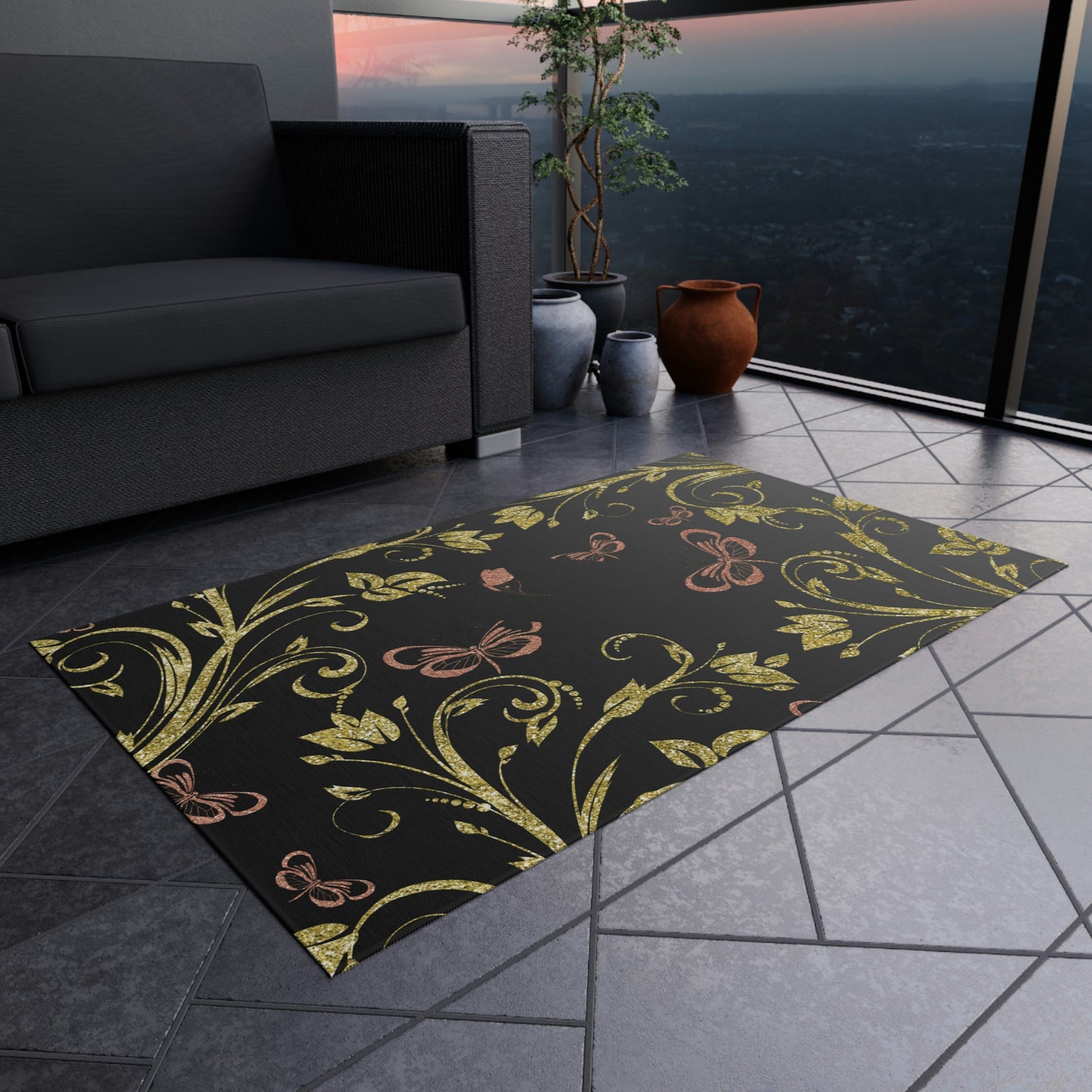 Butterfly Print Outdoor Rug