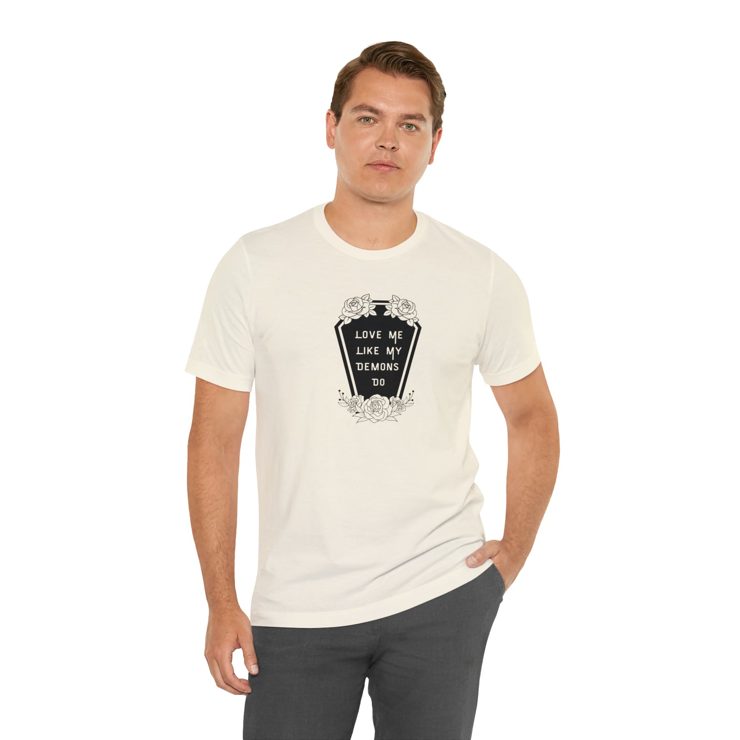 Love Me Like My Demons Do Print Jersey Short Sleeve Tee