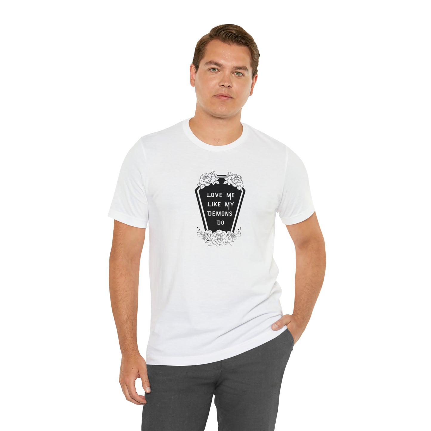 Love Me Like My Demons Do Print Jersey Short Sleeve Tee