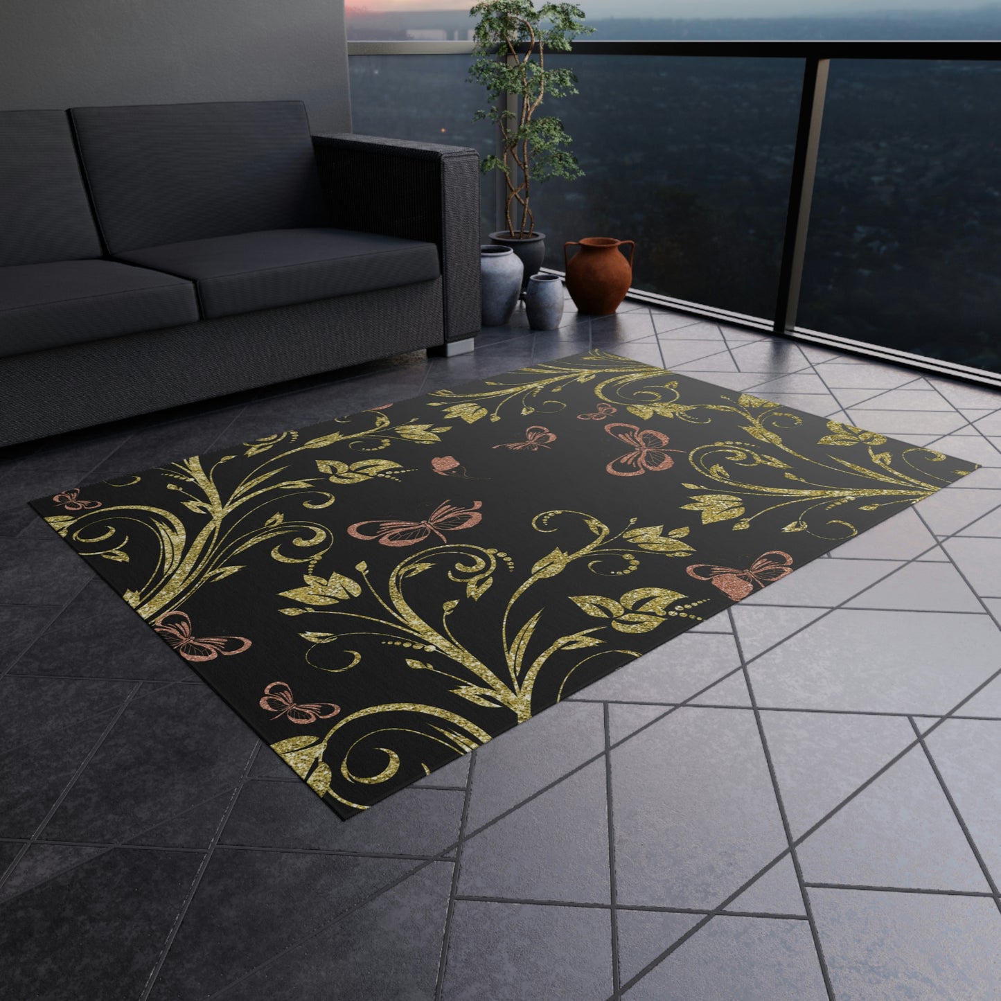 Butterfly Print Outdoor Rug