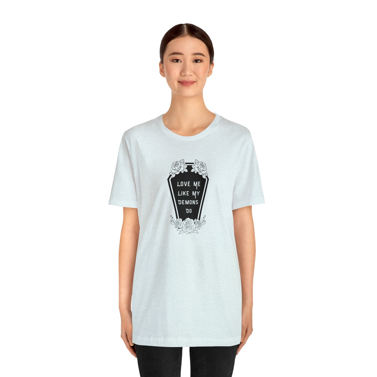 Love Me Like My Demons Do Print Jersey Short Sleeve Tee