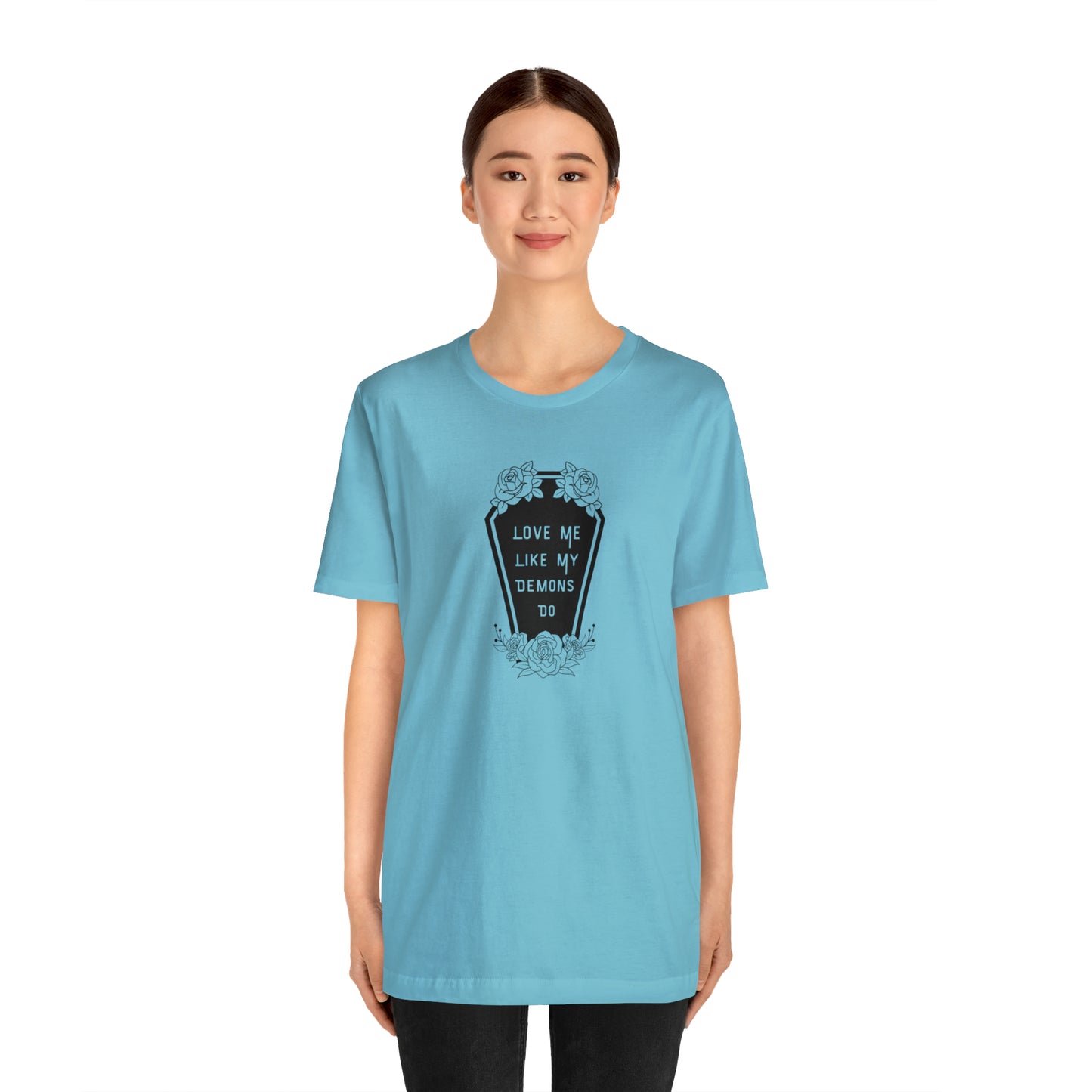 Love Me Like My Demons Do Print Jersey Short Sleeve Tee