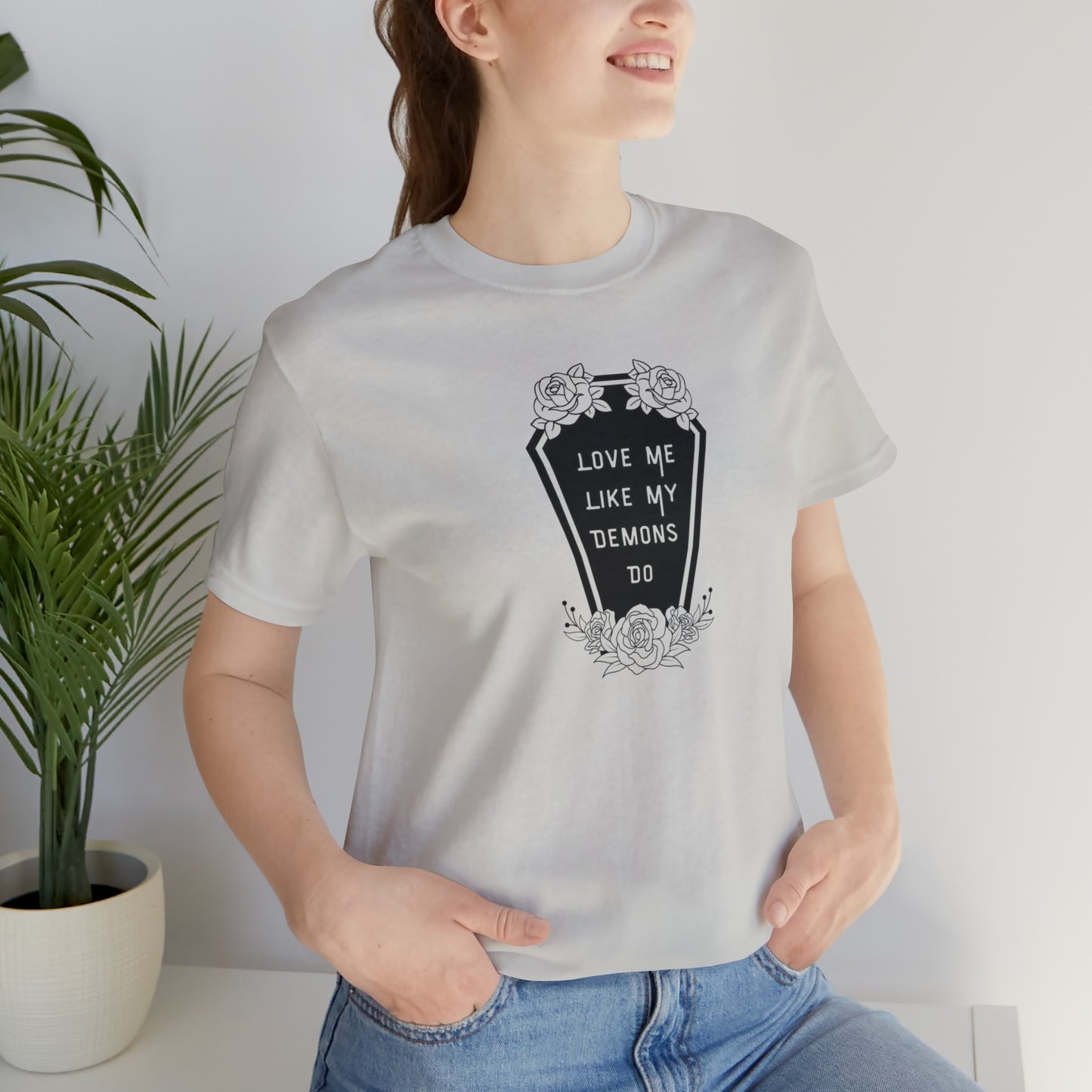 Love Me Like My Demons Do Print Jersey Short Sleeve Tee