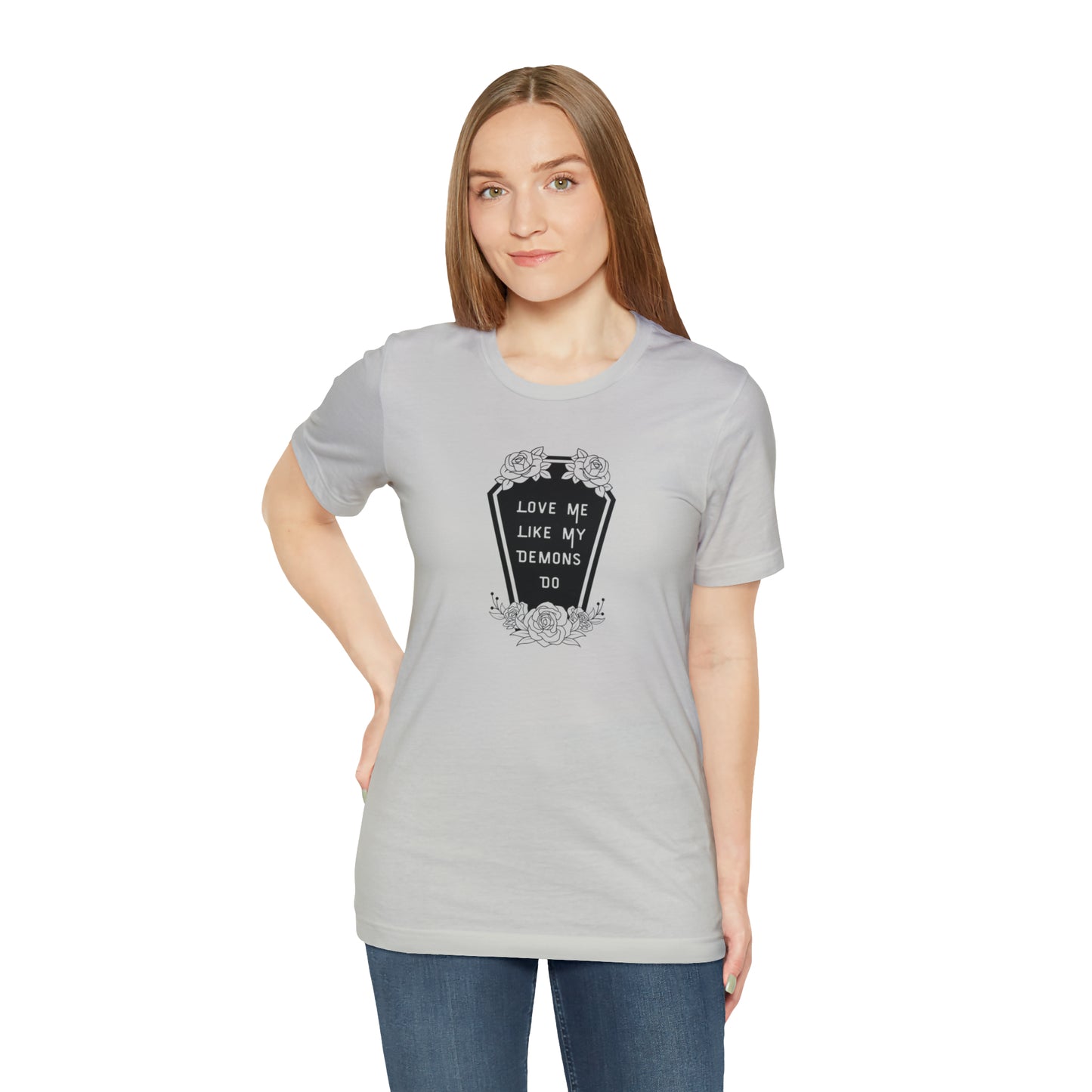 Love Me Like My Demons Do Print Jersey Short Sleeve Tee