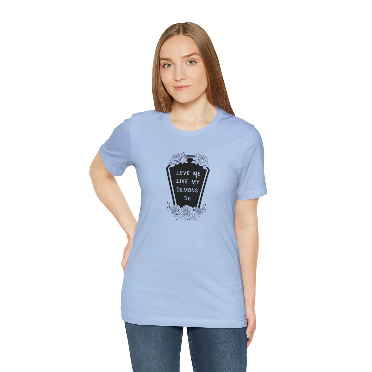 Love Me Like My Demons Do Print Jersey Short Sleeve Tee