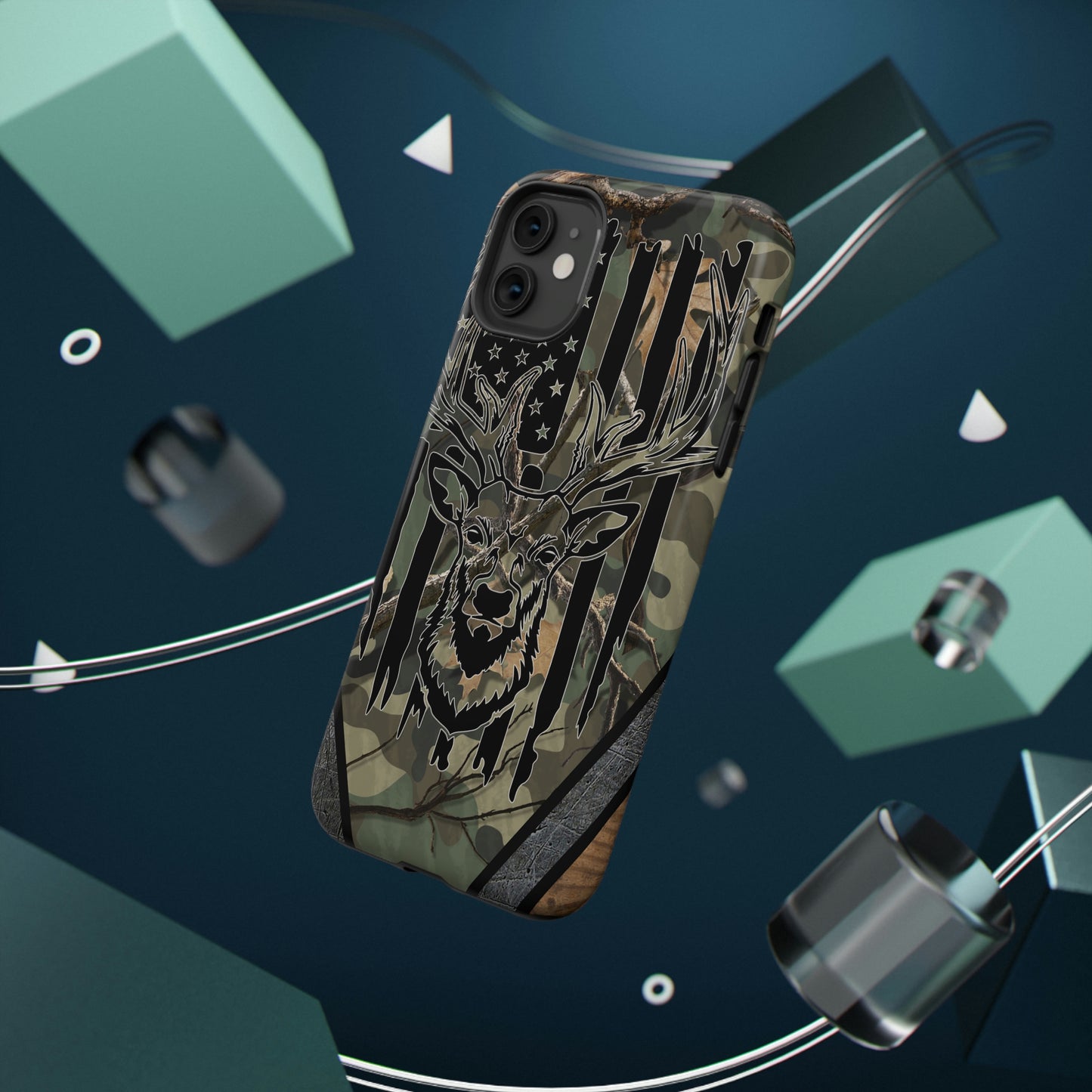 American Flag Deer Print Impact-Resistant Cases