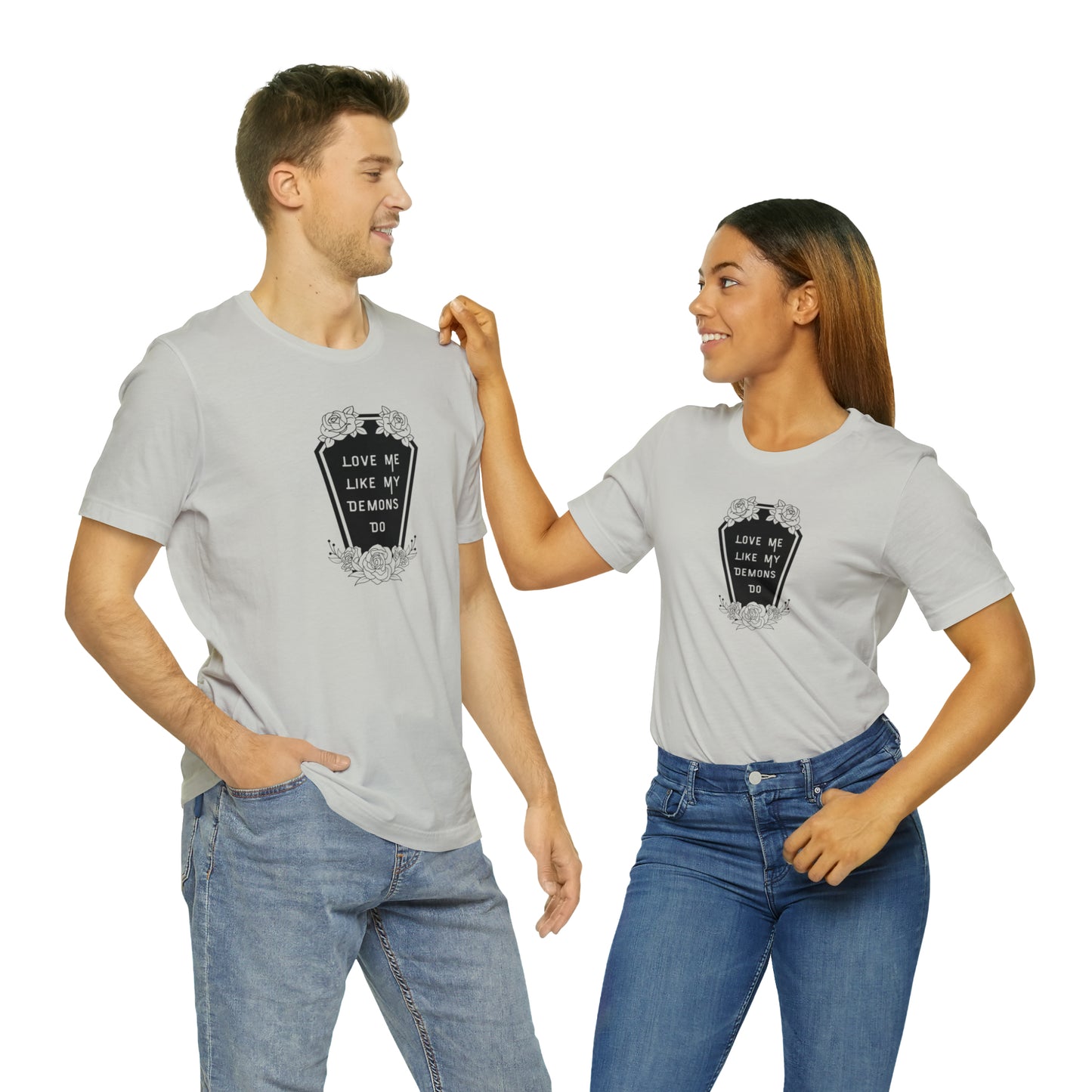 Love Me Like My Demons Do Print Jersey Short Sleeve Tee