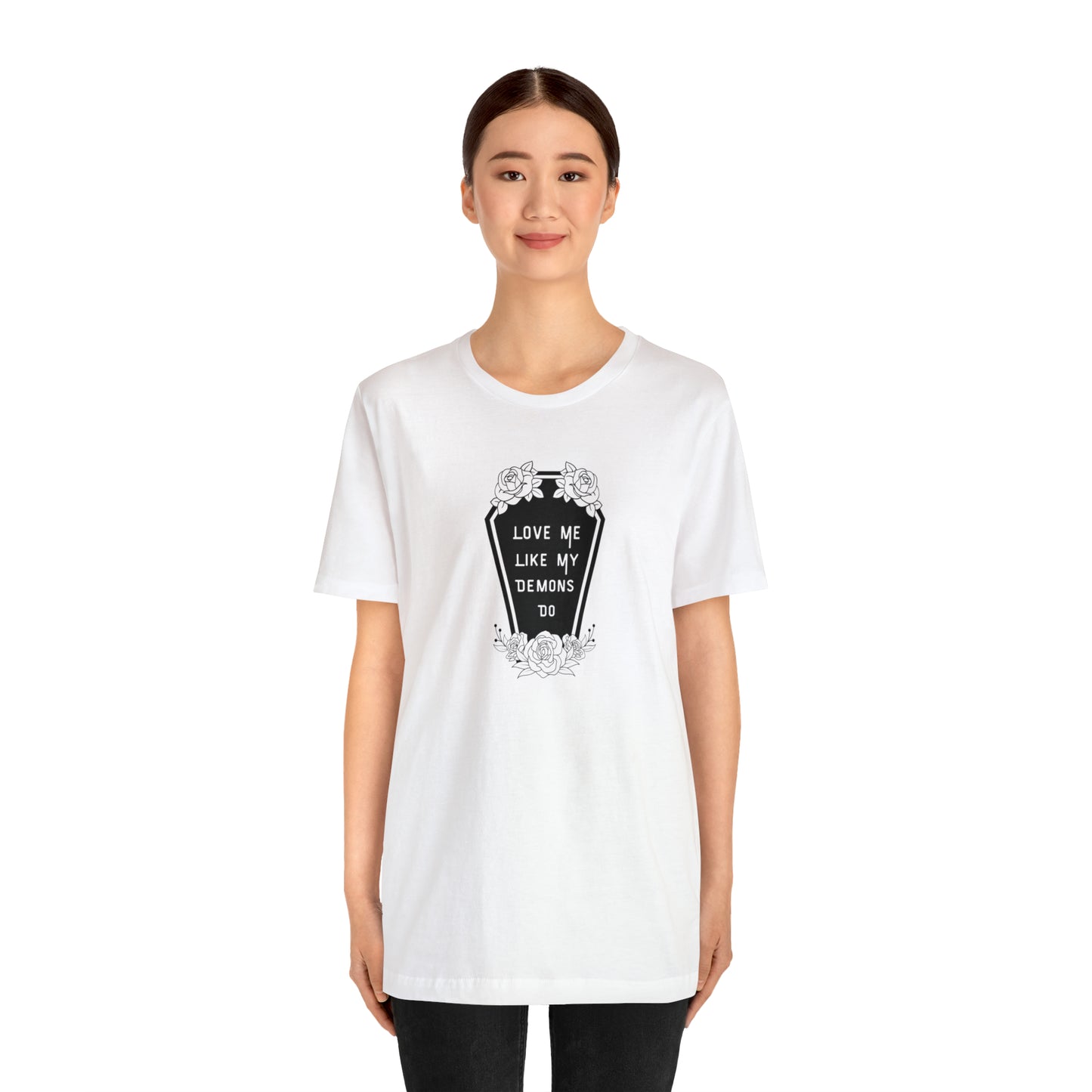Love Me Like My Demons Do Print Jersey Short Sleeve Tee