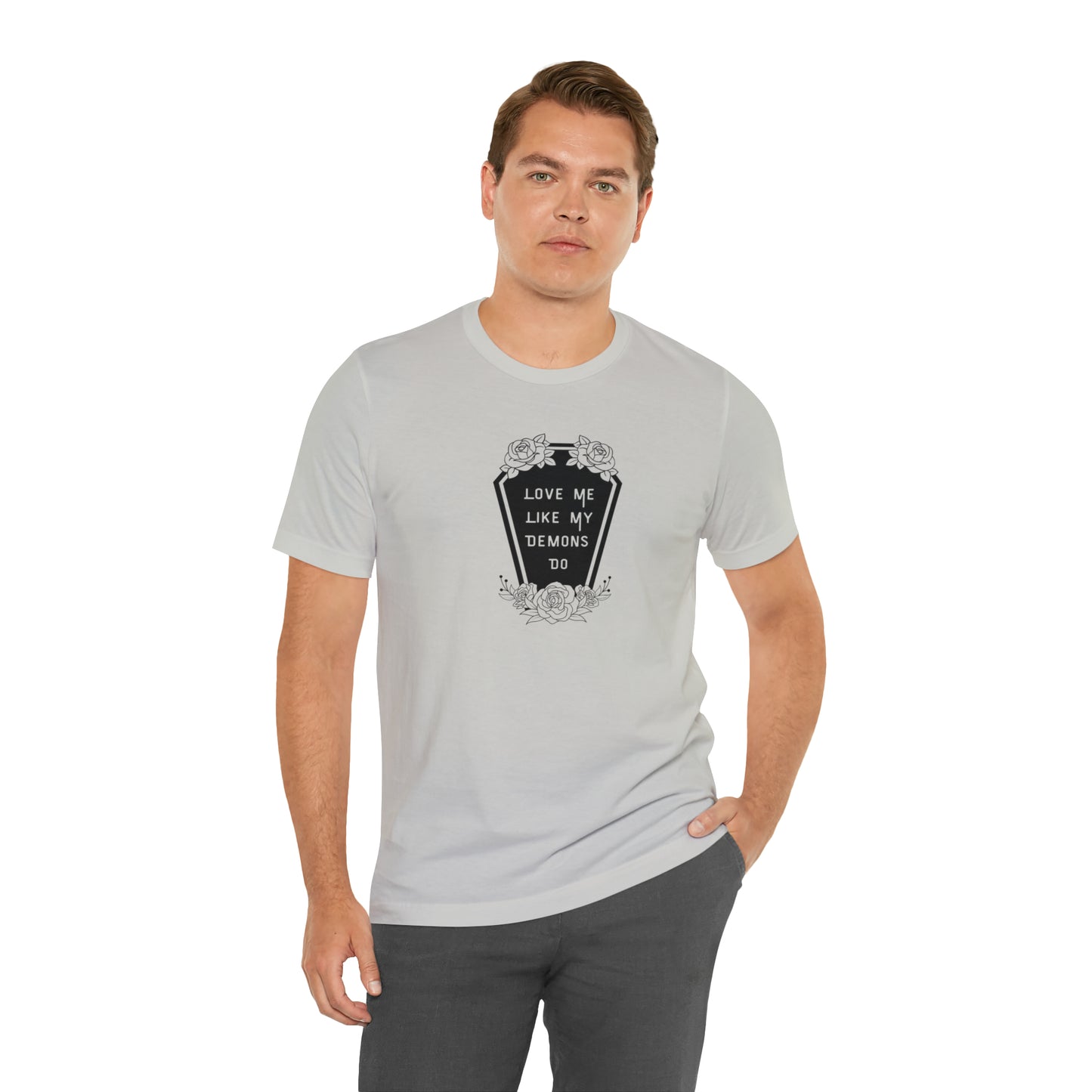 Love Me Like My Demons Do Print Jersey Short Sleeve Tee