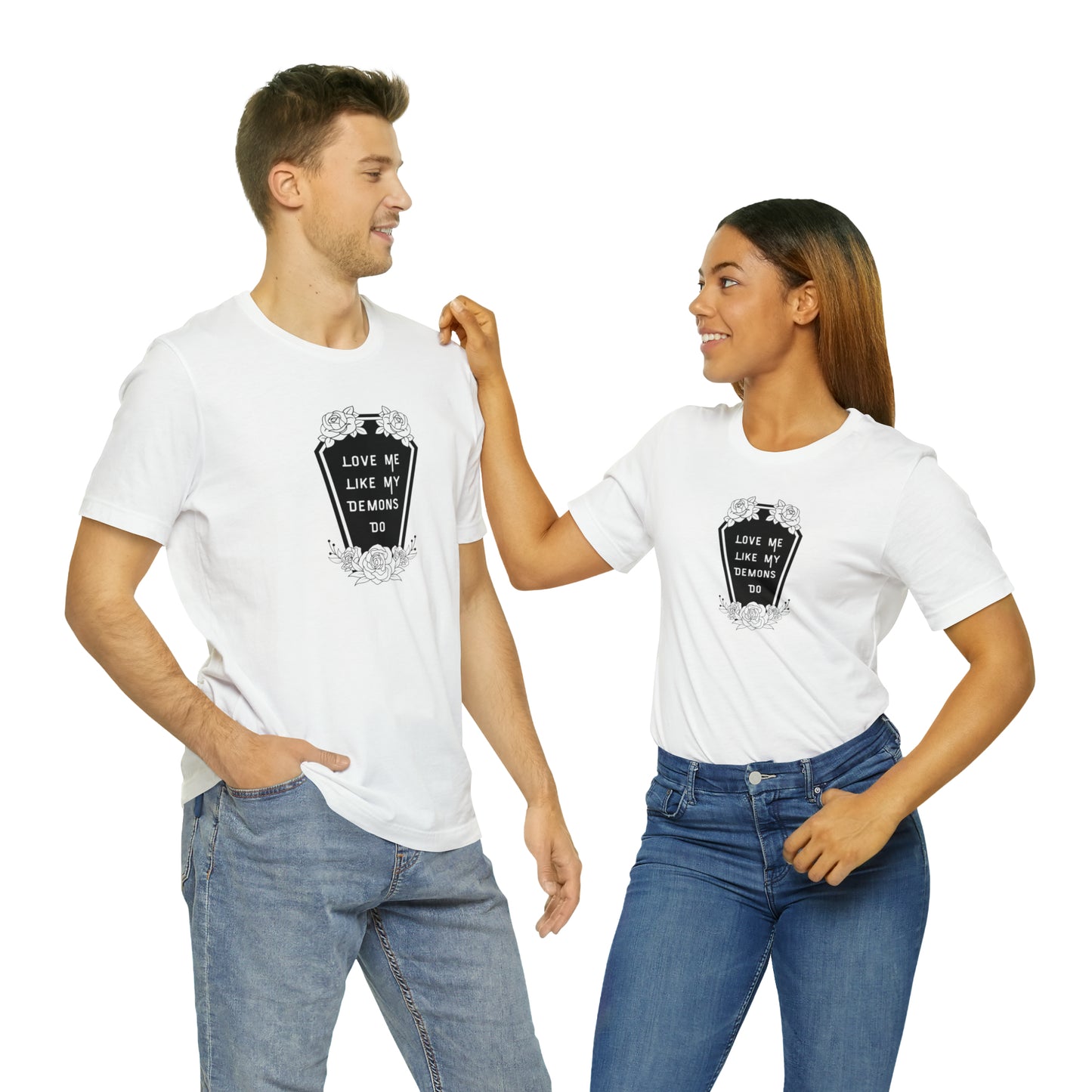Love Me Like My Demons Do Print Jersey Short Sleeve Tee