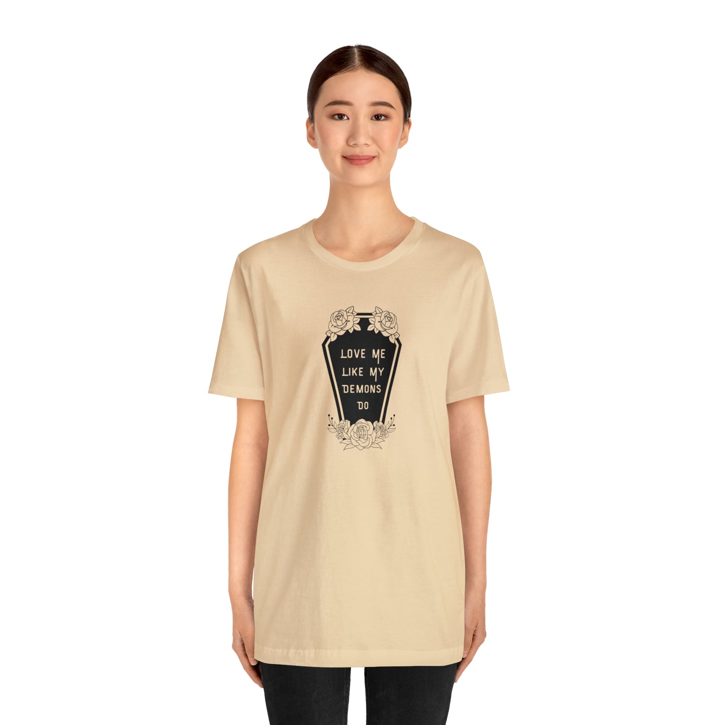 Love Me Like My Demons Do Print Jersey Short Sleeve Tee
