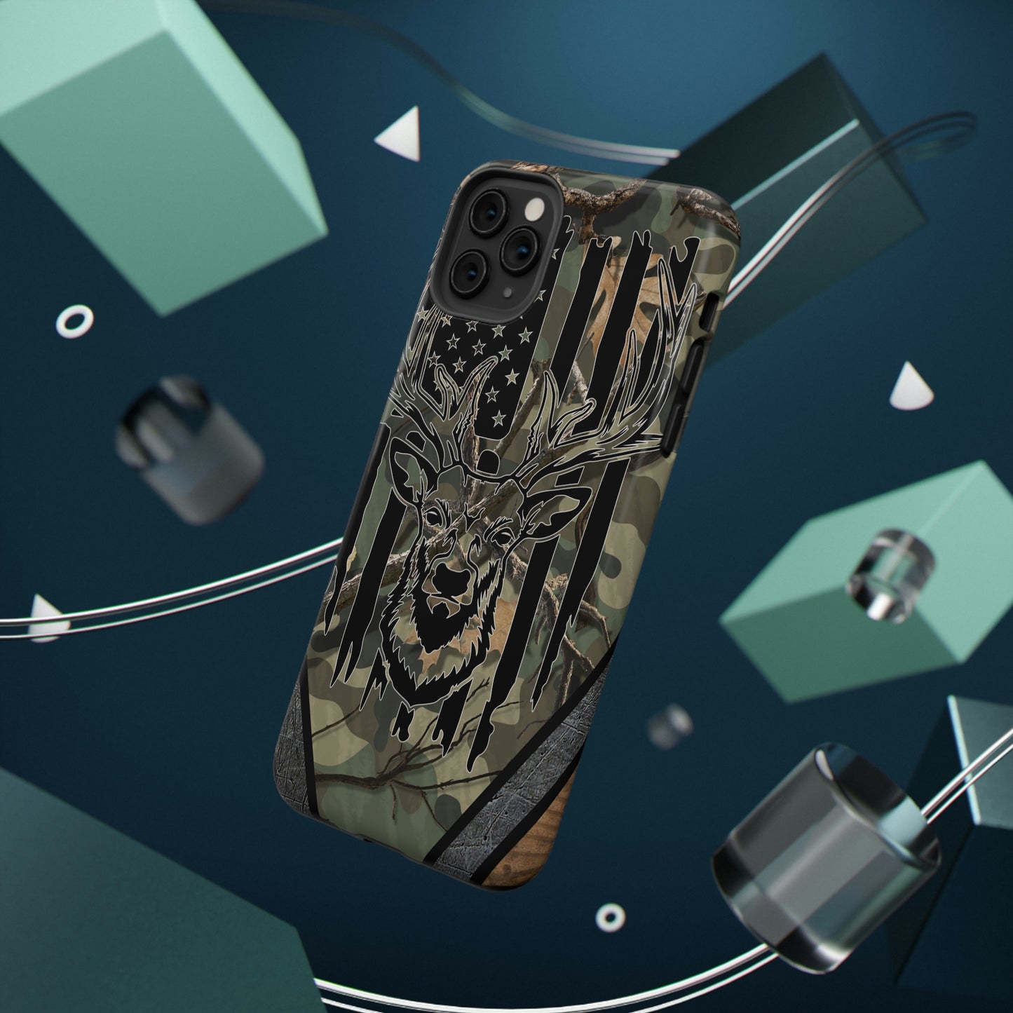 American Flag Deer Print Impact-Resistant Cases