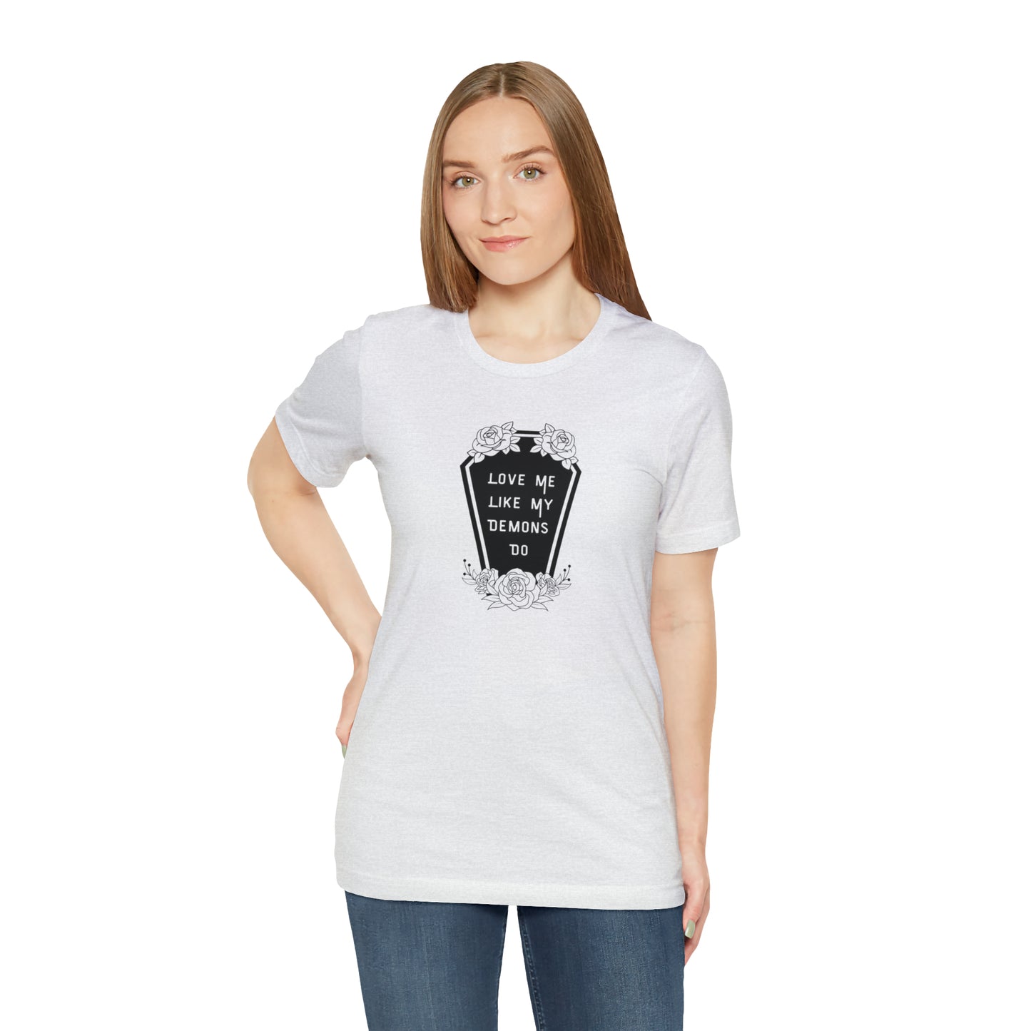 Love Me Like My Demons Do Print Jersey Short Sleeve Tee