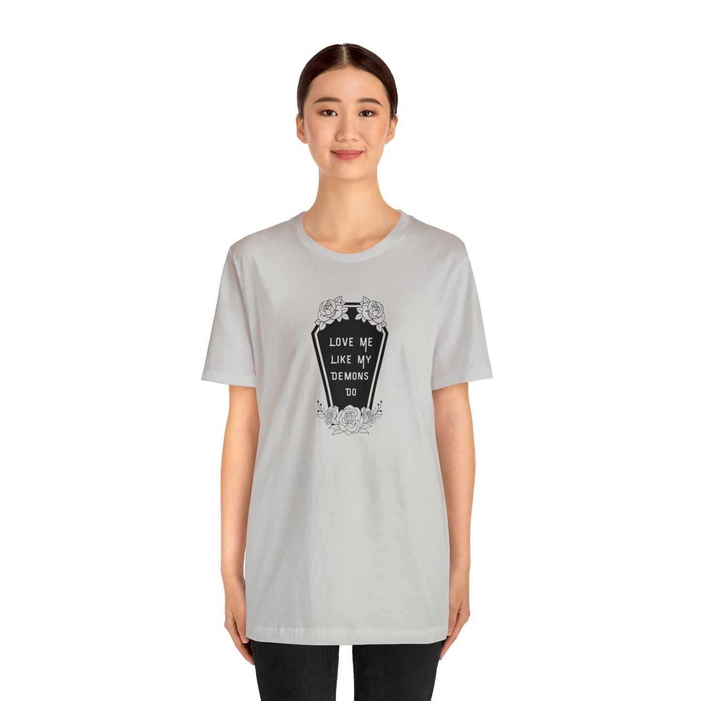 Love Me Like My Demons Do Print Jersey Short Sleeve Tee