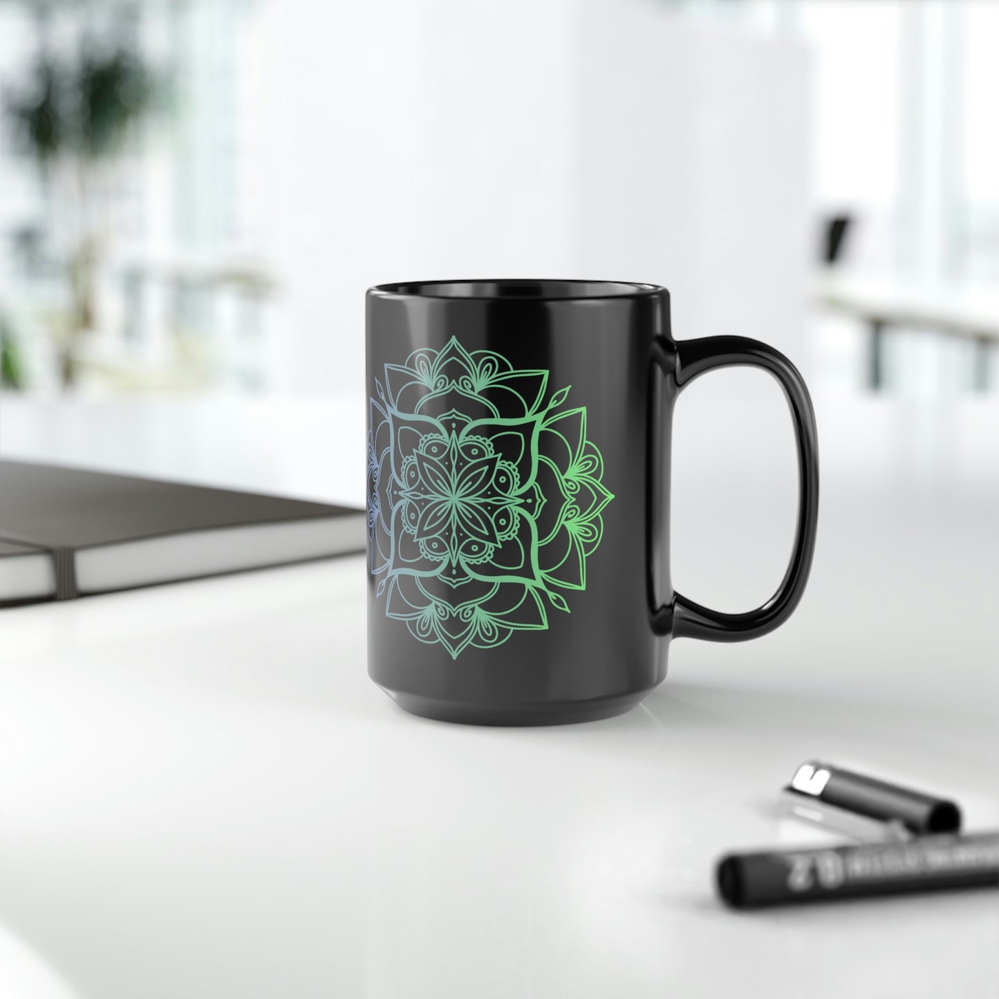Blue/Black Geometric Black Mug, 15oz