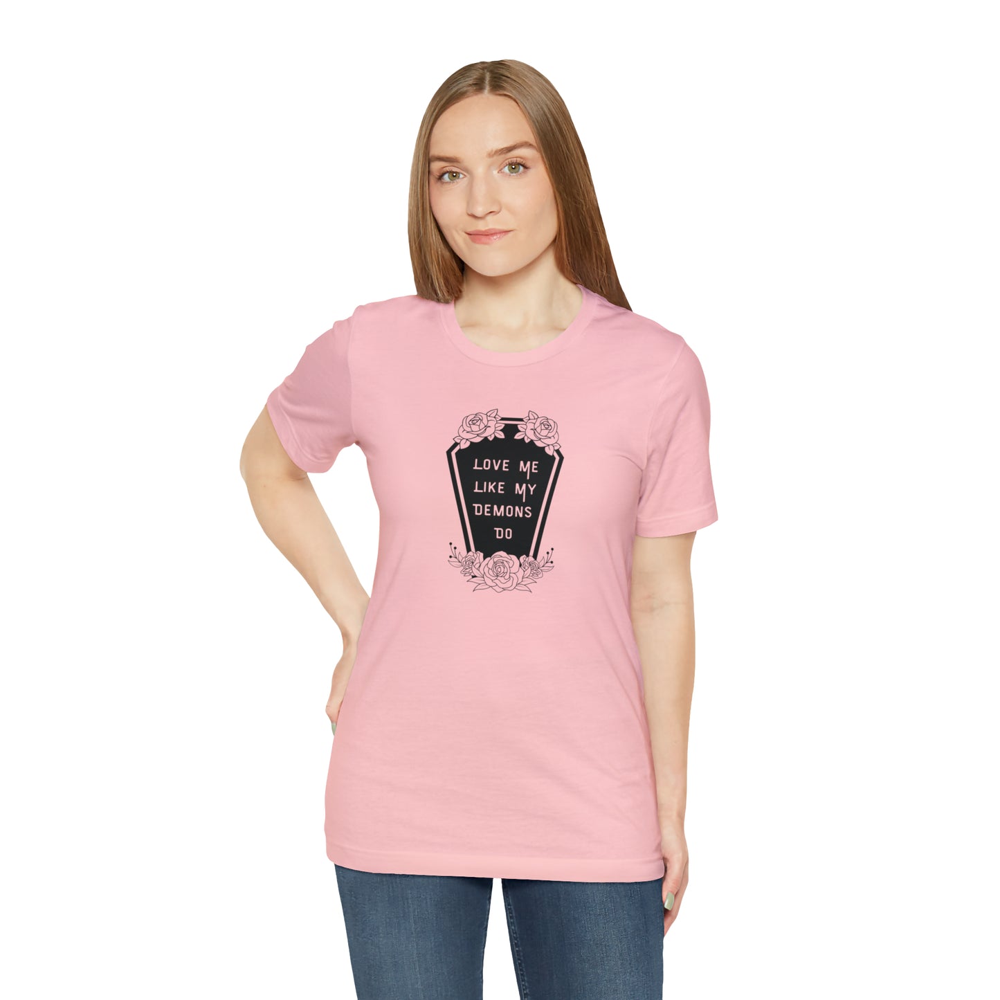 Love Me Like My Demons Do Print Jersey Short Sleeve Tee