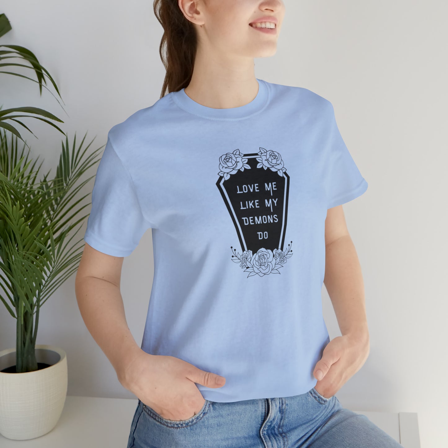 Love Me Like My Demons Do Print Jersey Short Sleeve Tee