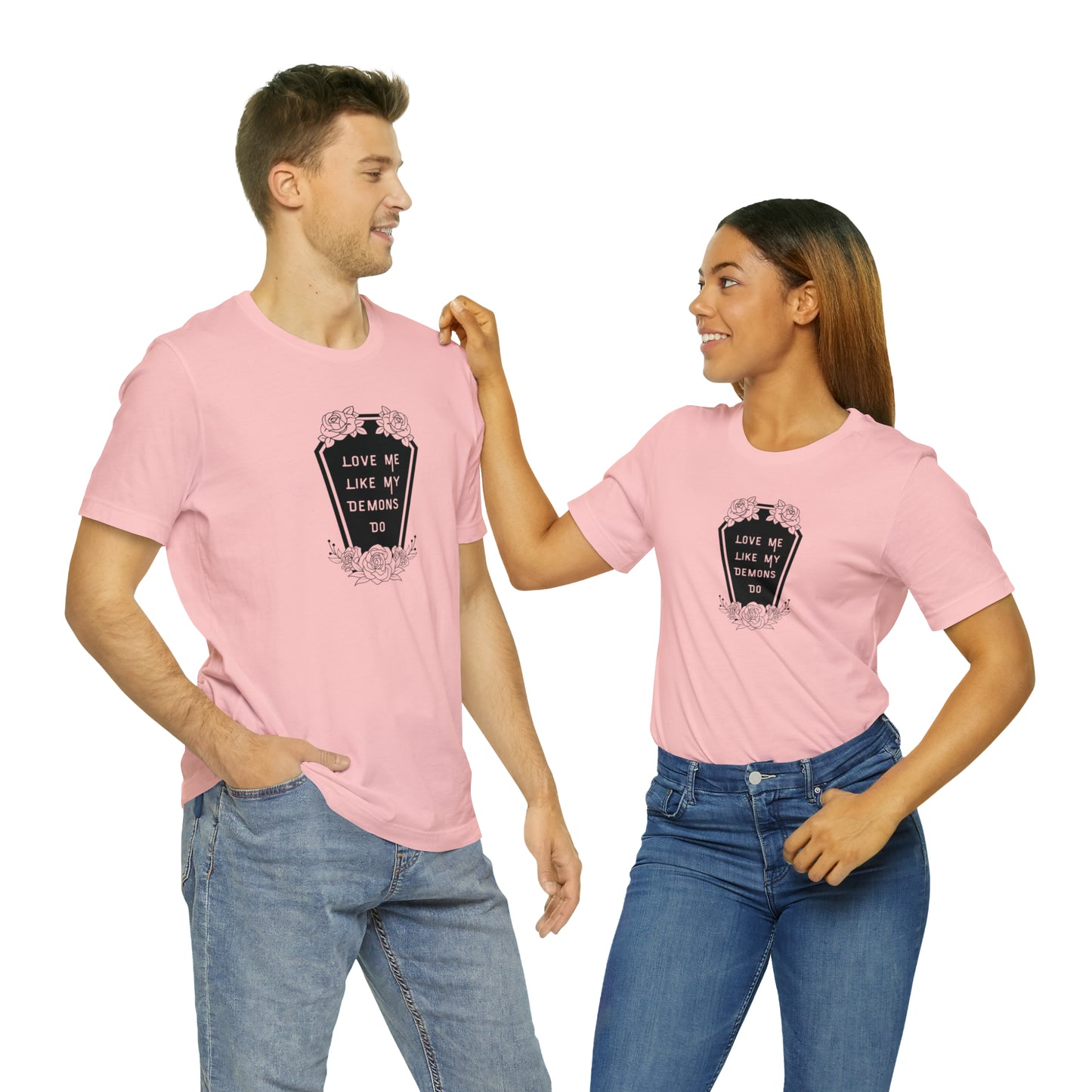 Love Me Like My Demons Do Print Jersey Short Sleeve Tee