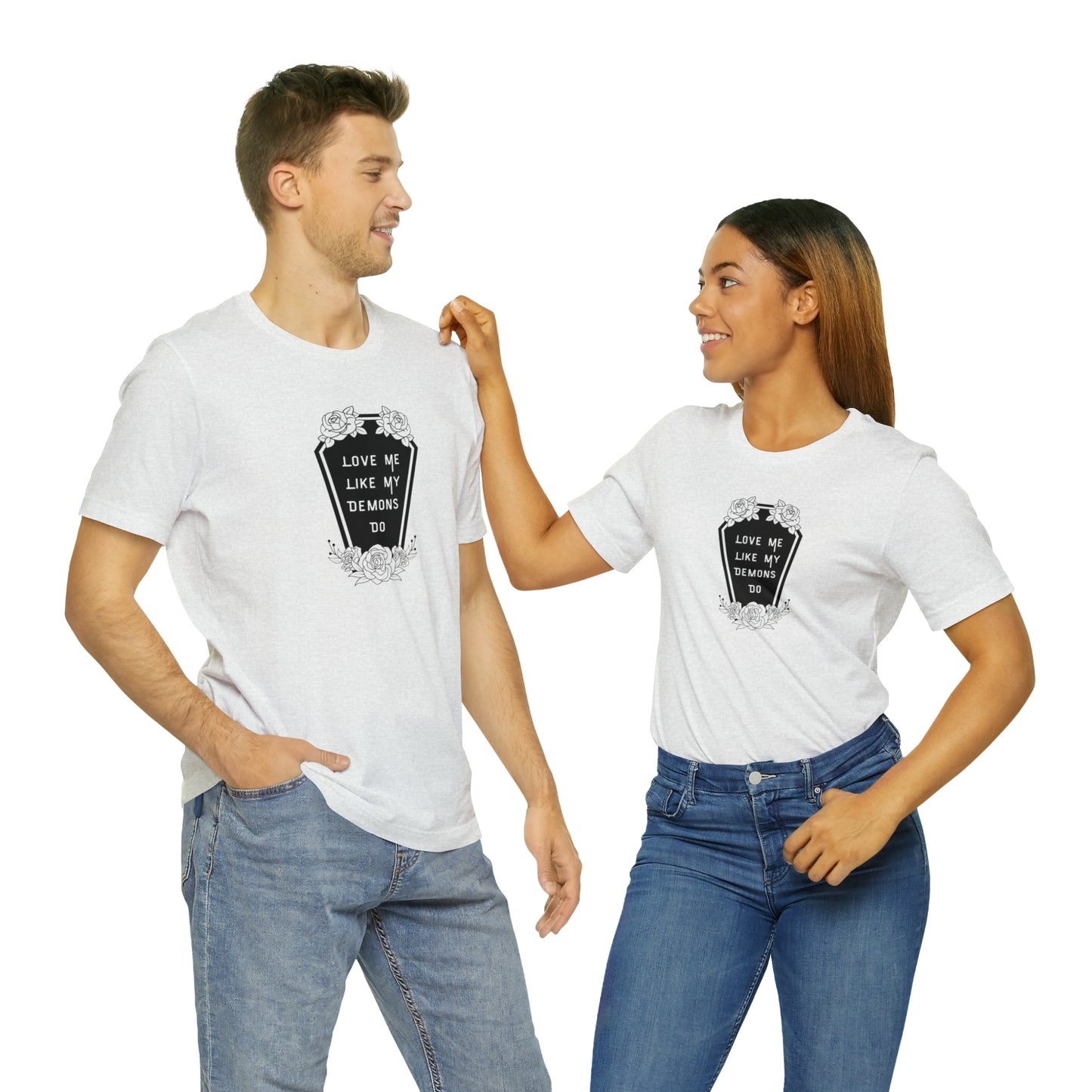 Love Me Like My Demons Do Print Jersey Short Sleeve Tee