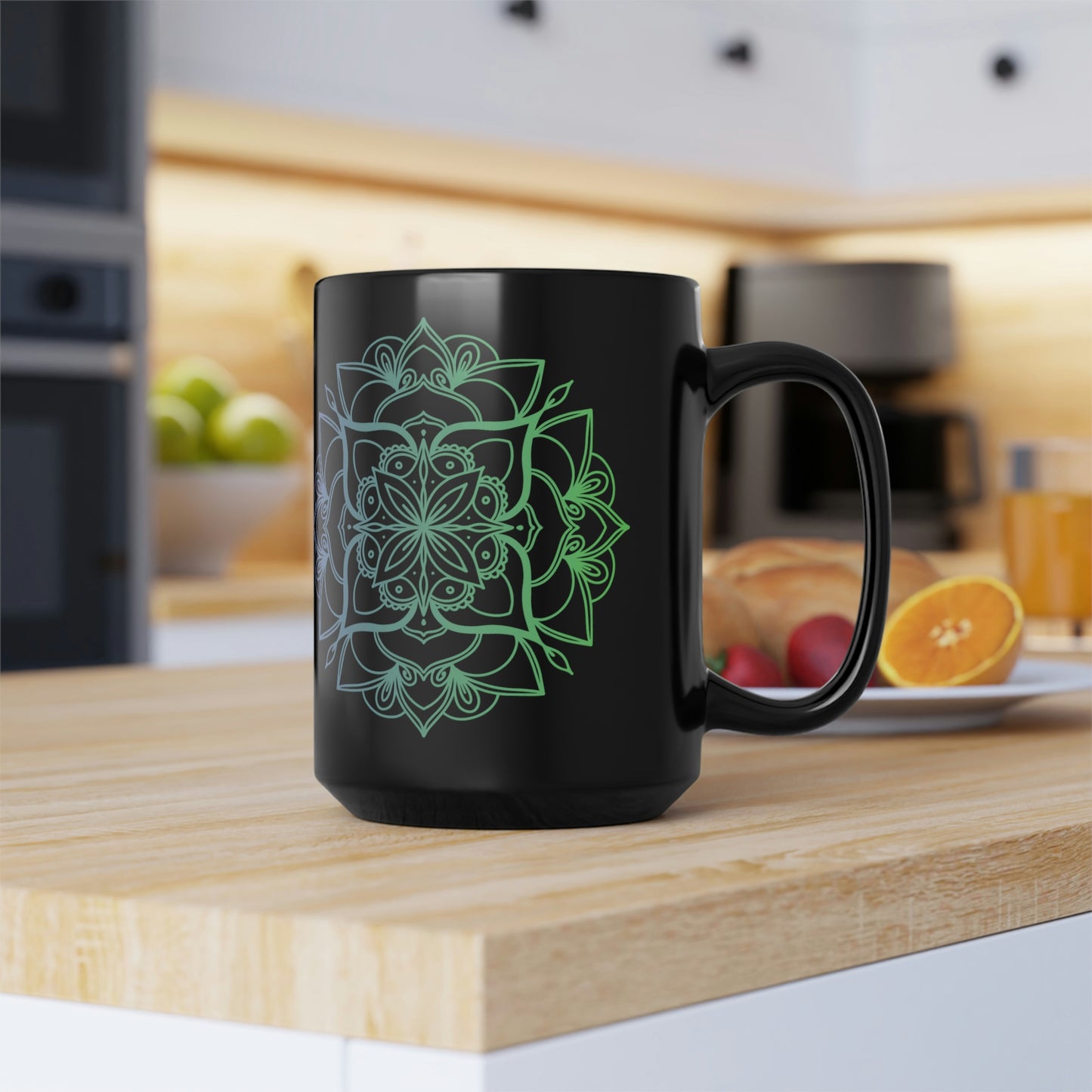 Blue/Black Geometric Black Mug, 15oz
