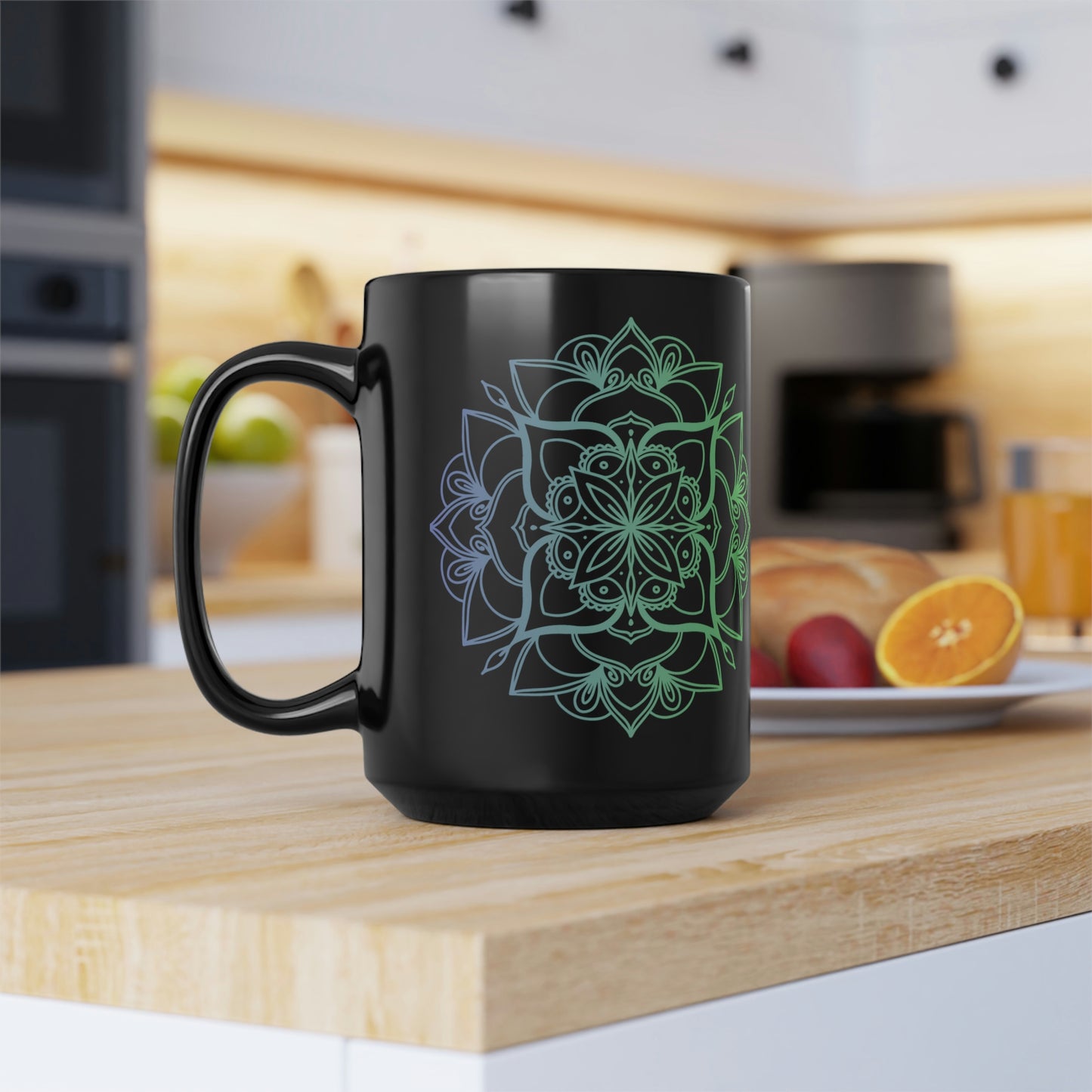 Blue/Black Geometric Black Mug, 15oz