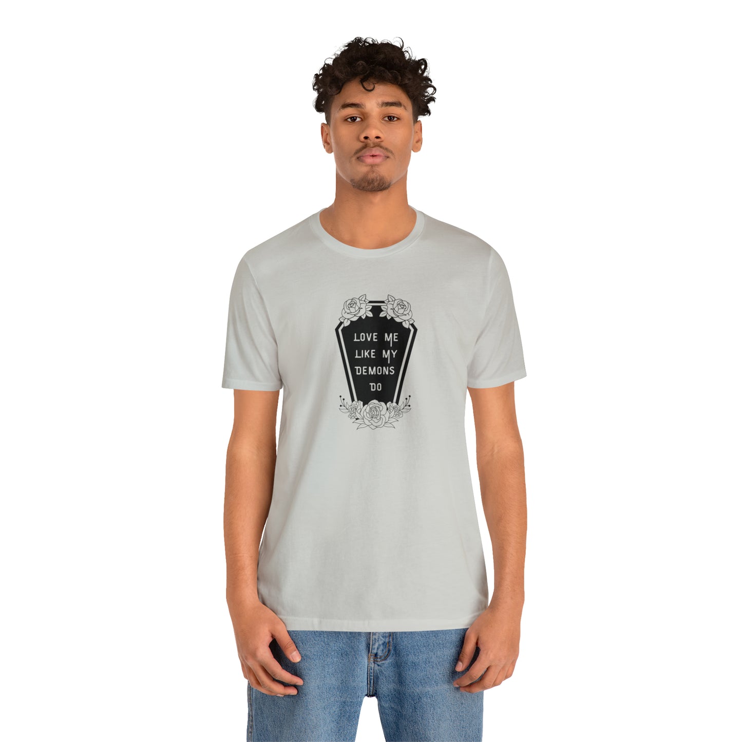 Love Me Like My Demons Do Print Jersey Short Sleeve Tee
