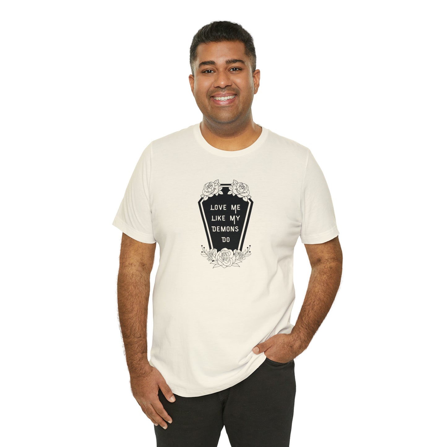 Love Me Like My Demons Do Print Jersey Short Sleeve Tee