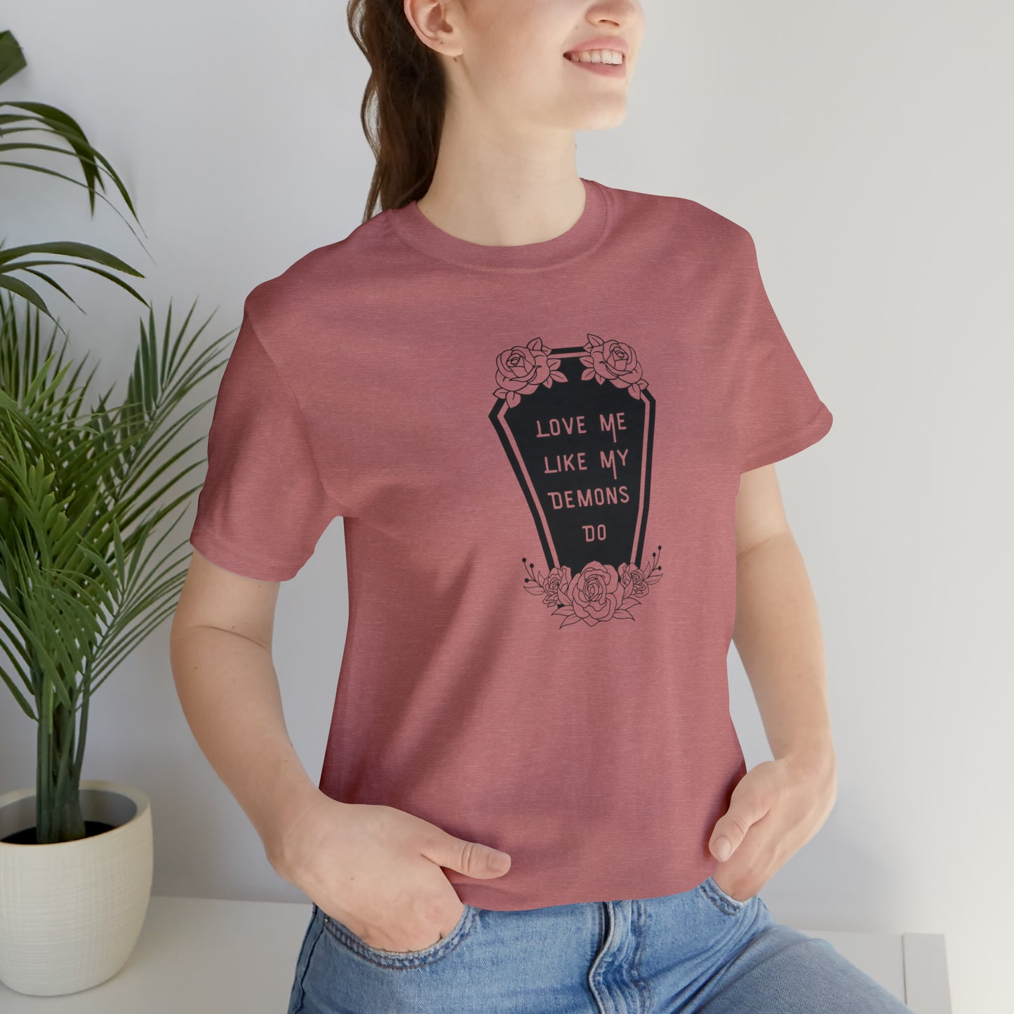 Love Me Like My Demons Do Print Jersey Short Sleeve Tee
