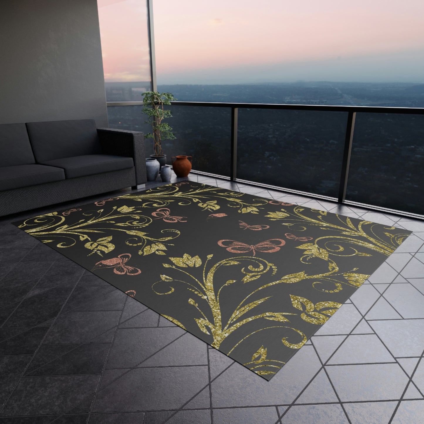 Butterfly Print Outdoor Rug