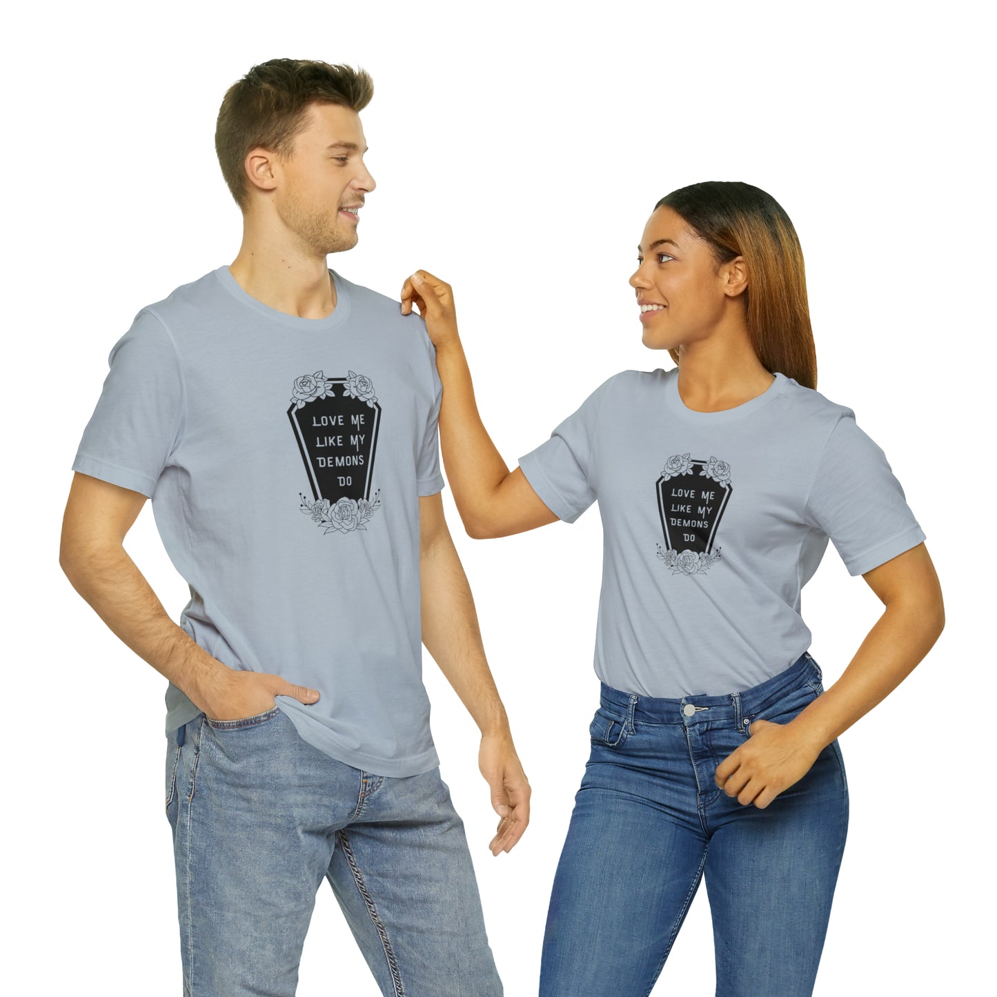 Love Me Like My Demons Do Print Jersey Short Sleeve Tee