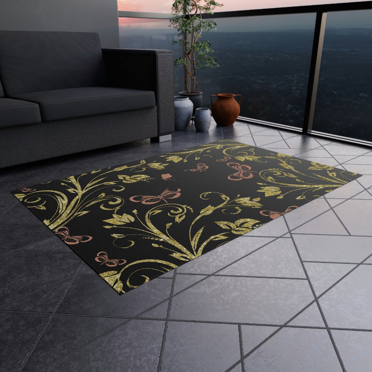 Butterfly Print Outdoor Rug