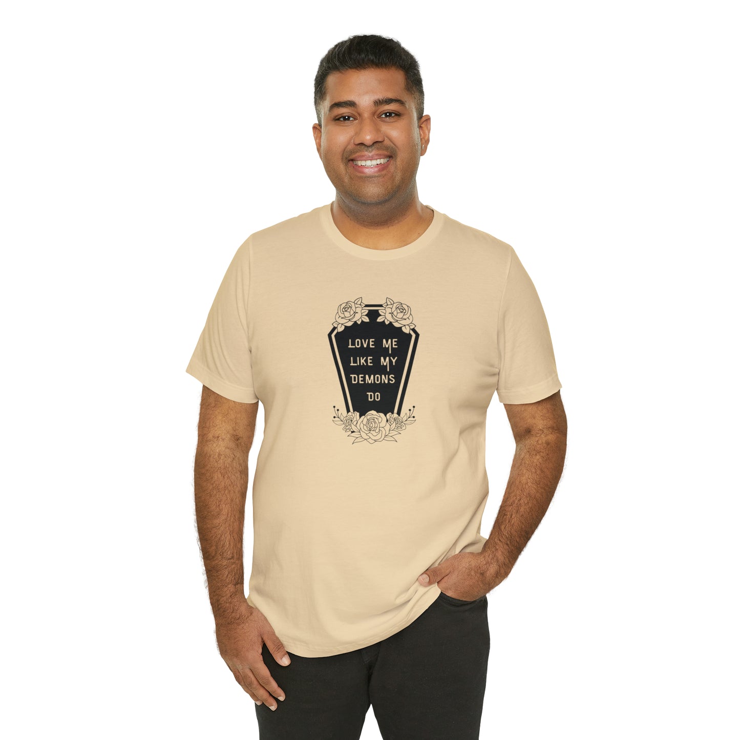 Love Me Like My Demons Do Print Jersey Short Sleeve Tee