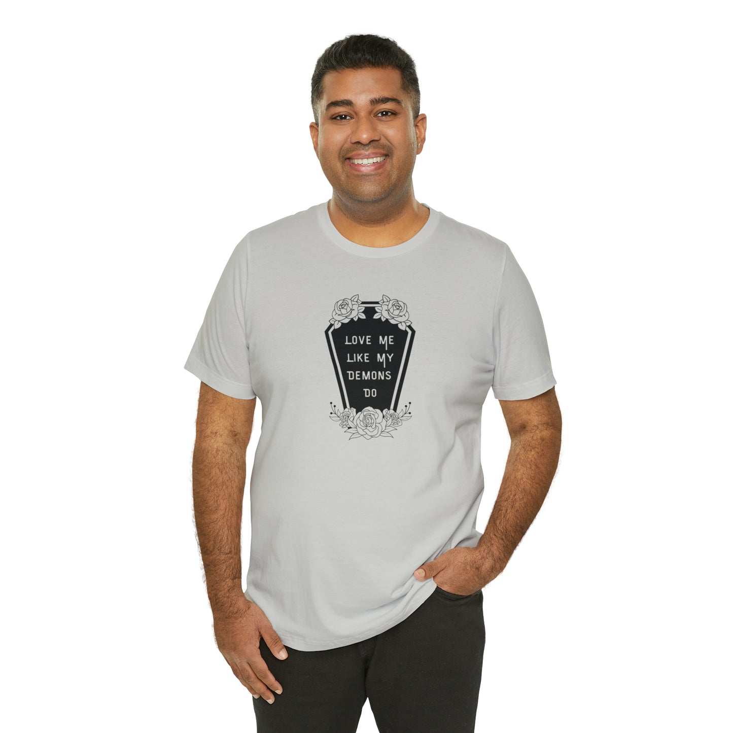 Love Me Like My Demons Do Print Jersey Short Sleeve Tee