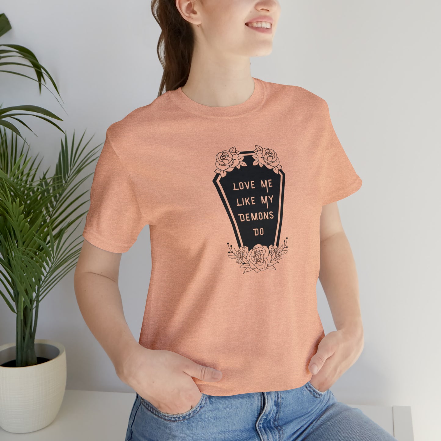 Love Me Like My Demons Do Print Jersey Short Sleeve Tee