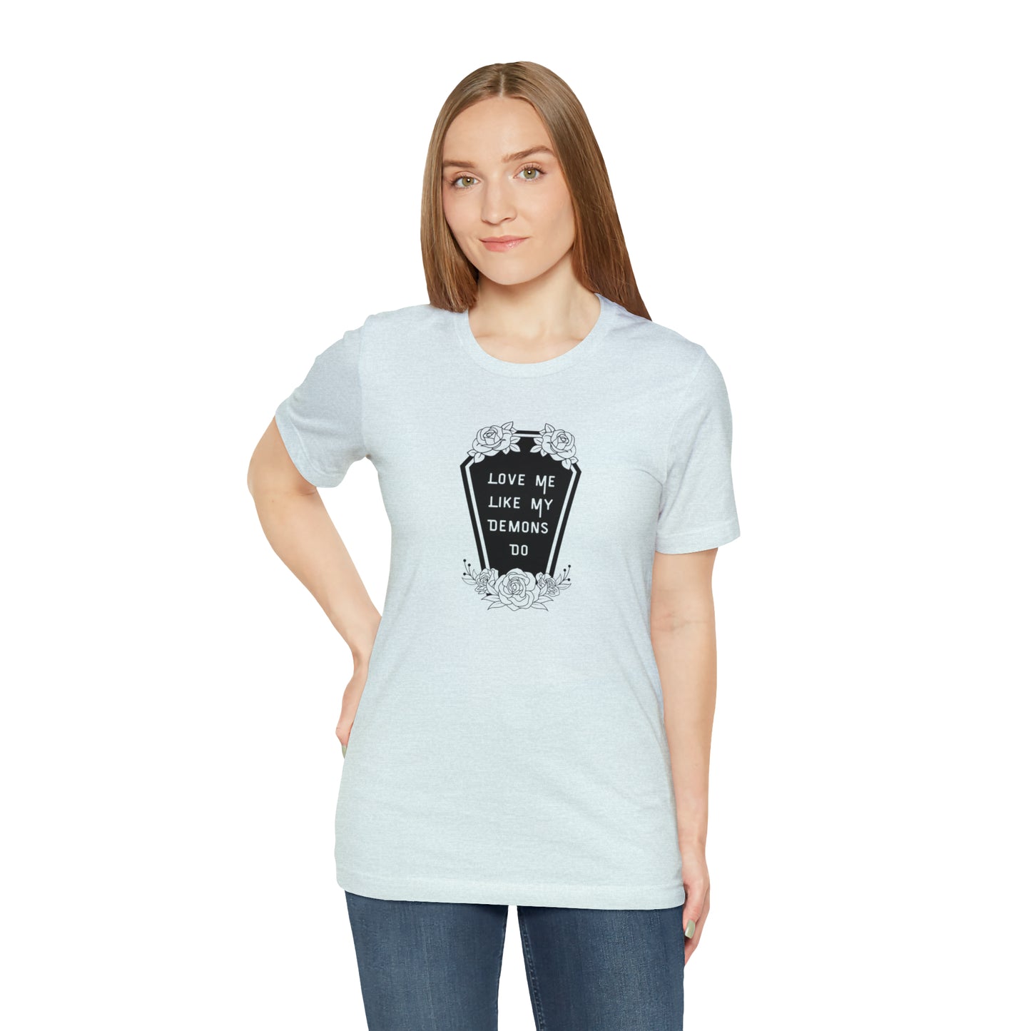 Love Me Like My Demons Do Print Jersey Short Sleeve Tee