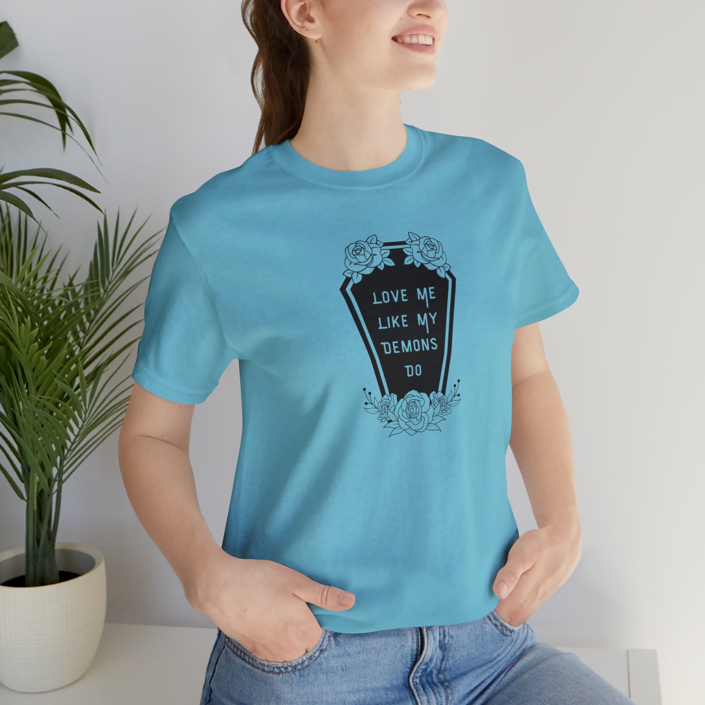 Love Me Like My Demons Do Print Jersey Short Sleeve Tee
