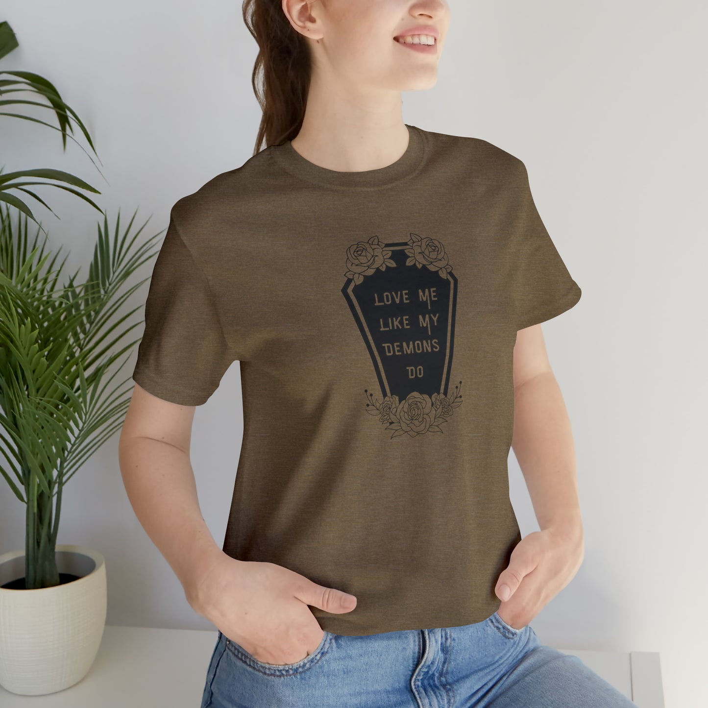 Love Me Like My Demons Do Print Jersey Short Sleeve Tee