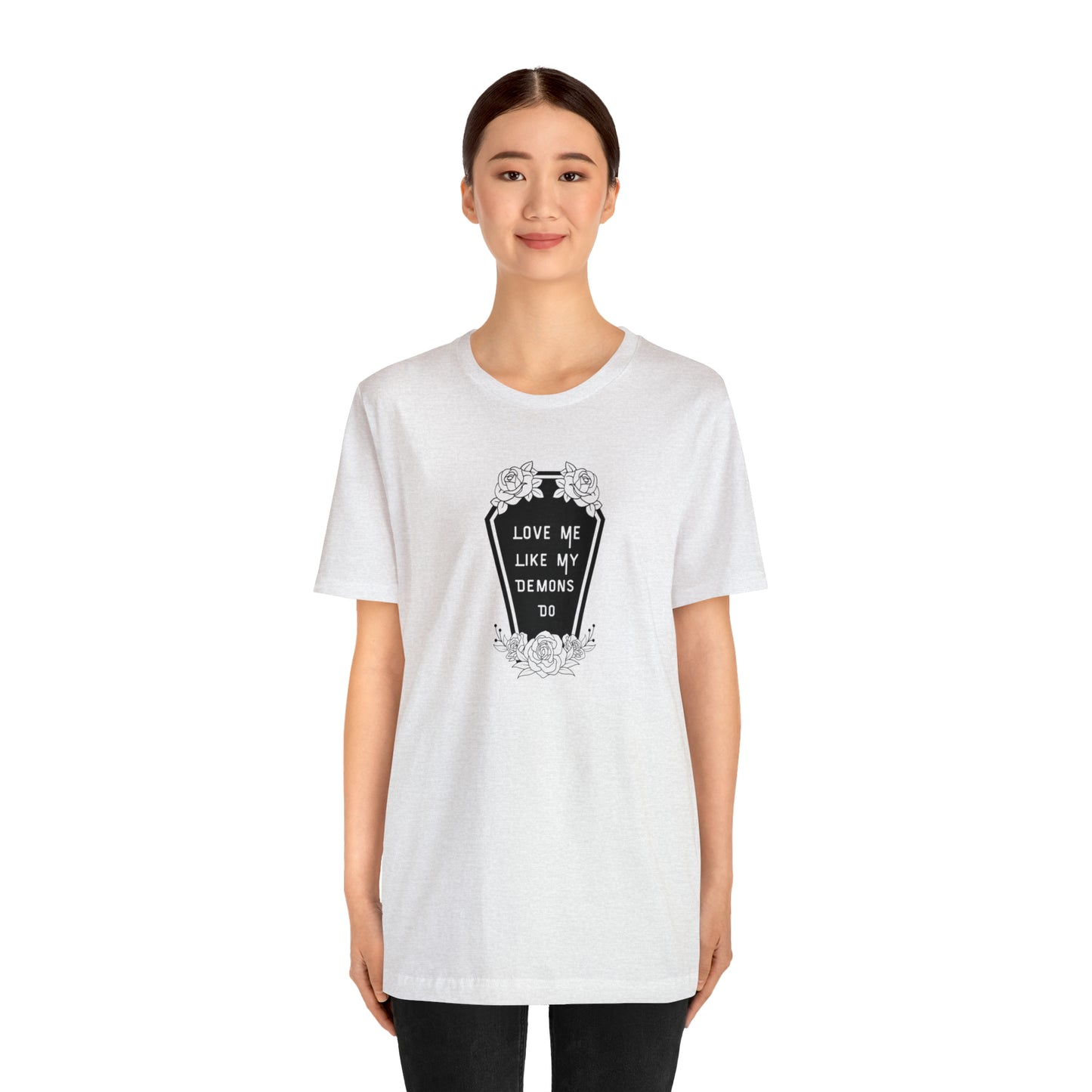 Love Me Like My Demons Do Print Jersey Short Sleeve Tee