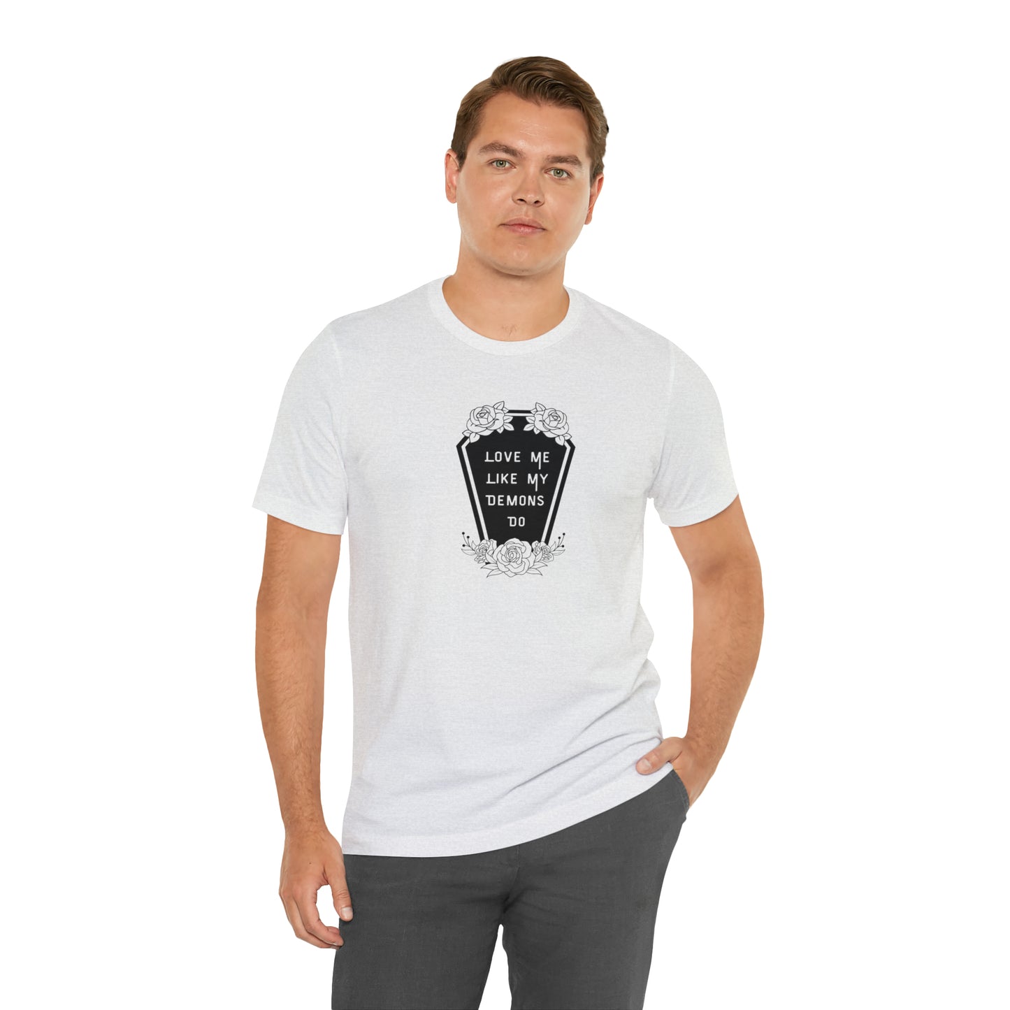 Love Me Like My Demons Do Print Jersey Short Sleeve Tee